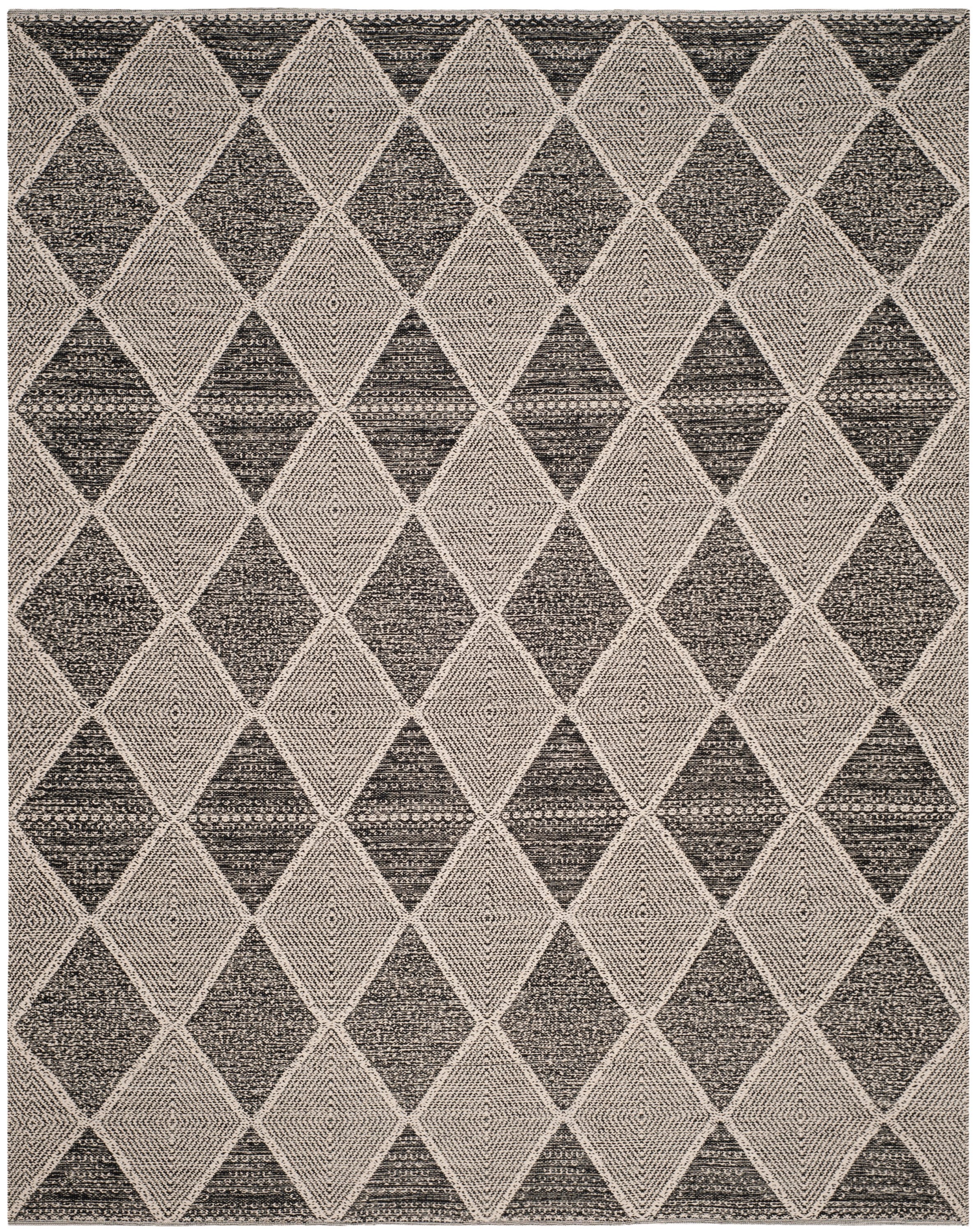 Reversible Black Wool-Cotton Flat Woven Area Rug, 10' x 14'