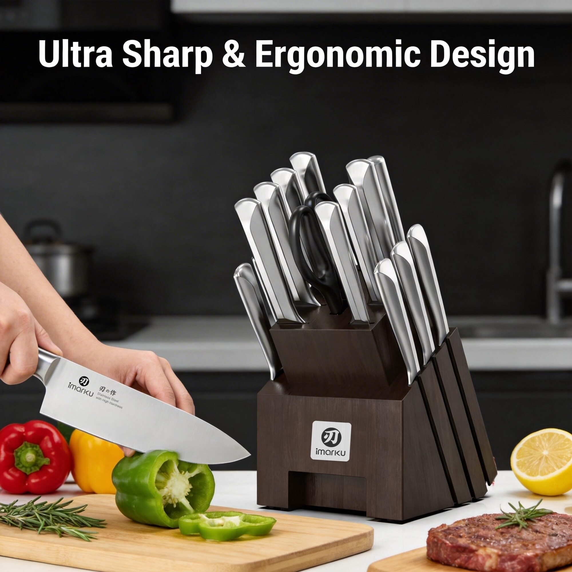 DHMHD 16 Piece High Carbon Japanese Stainless Steel Kitchen Knife Set ...
