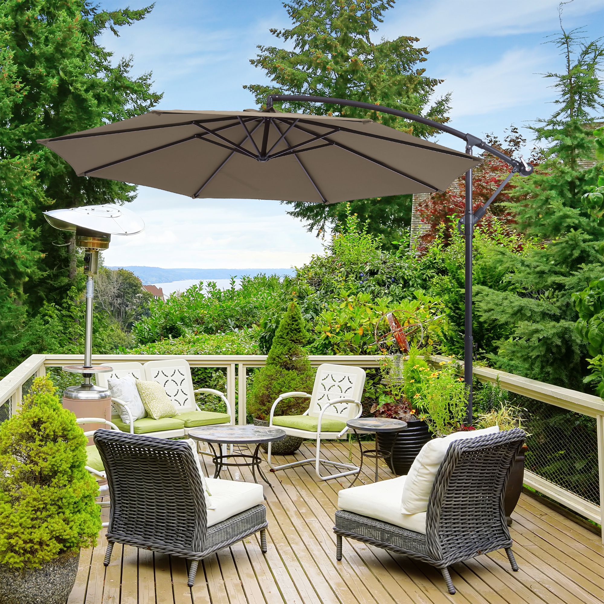 Sonkuki SD-R10K 10-Feet Steel Tan No-tilt Offset Patio Umbrella