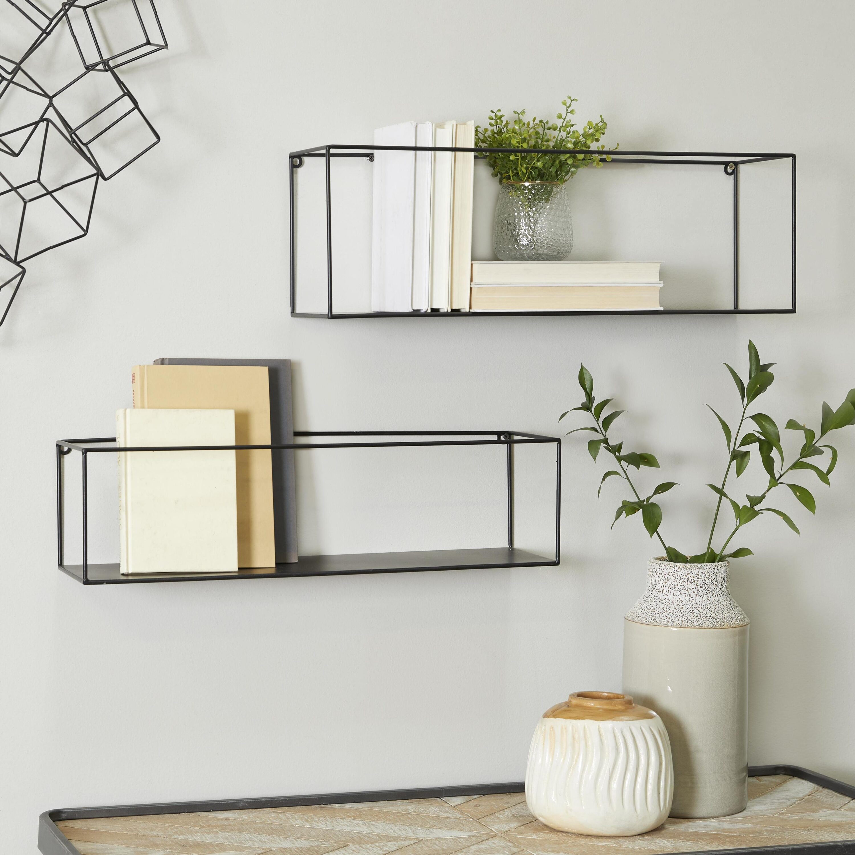 CosmoLiving by Cosmopolitan 91413 24-Inches L x 6-Inches D x 8-Inches H Blac Minimalist k 2 Shelves Metal Rectangular Floating shelf 2 Decorative Shelves