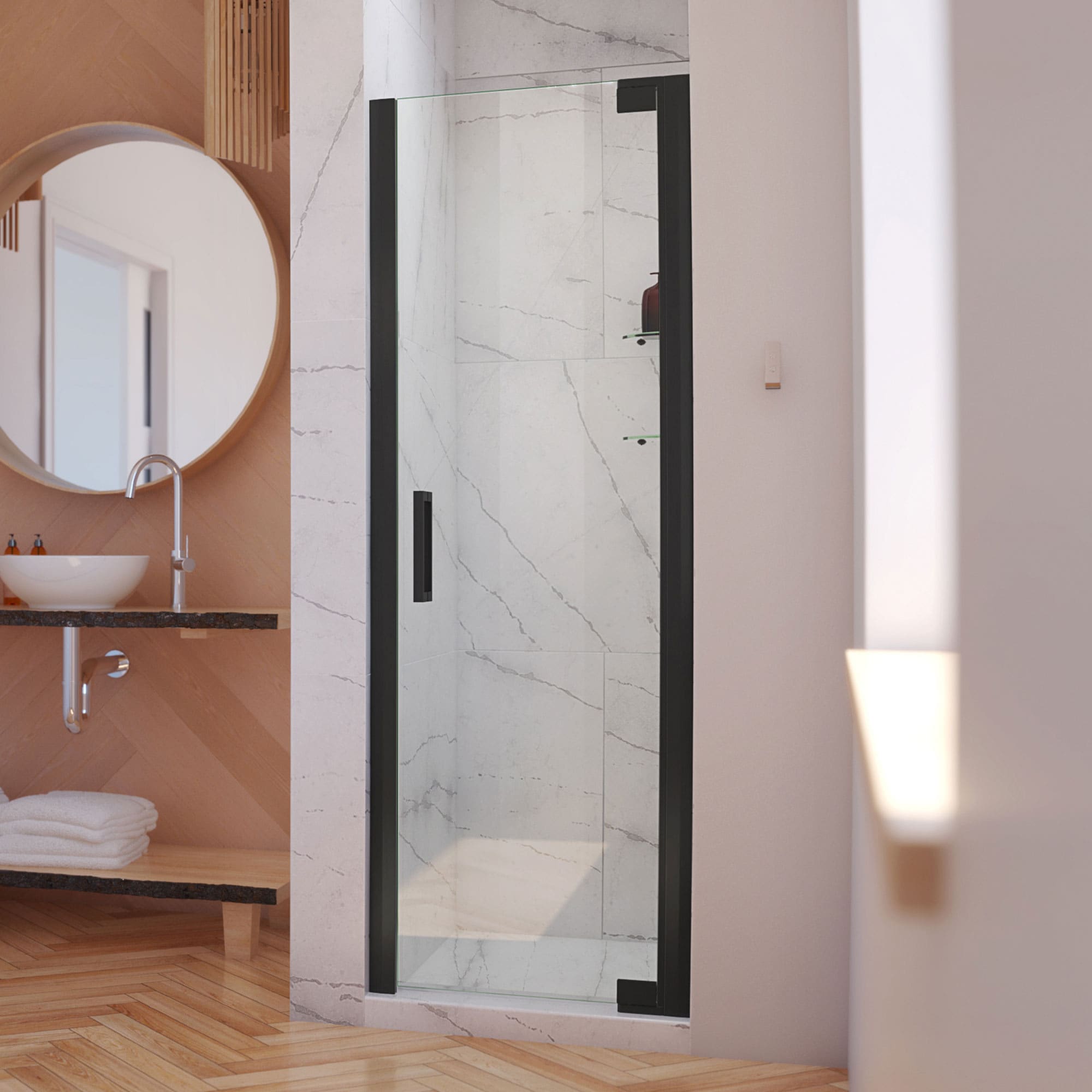 DreamLine - Elegance-LS Matte Black 32-1/4-in to 34-1/4-in W x 72.0-in H Frameless Clear Glass Pi...
