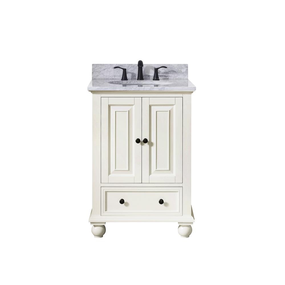Avanity THOMPSON-VS24-FW-C Thompson 25-in French White Undermount Single Sink Bathroom Vanity with Carrera White Natural Marble Top