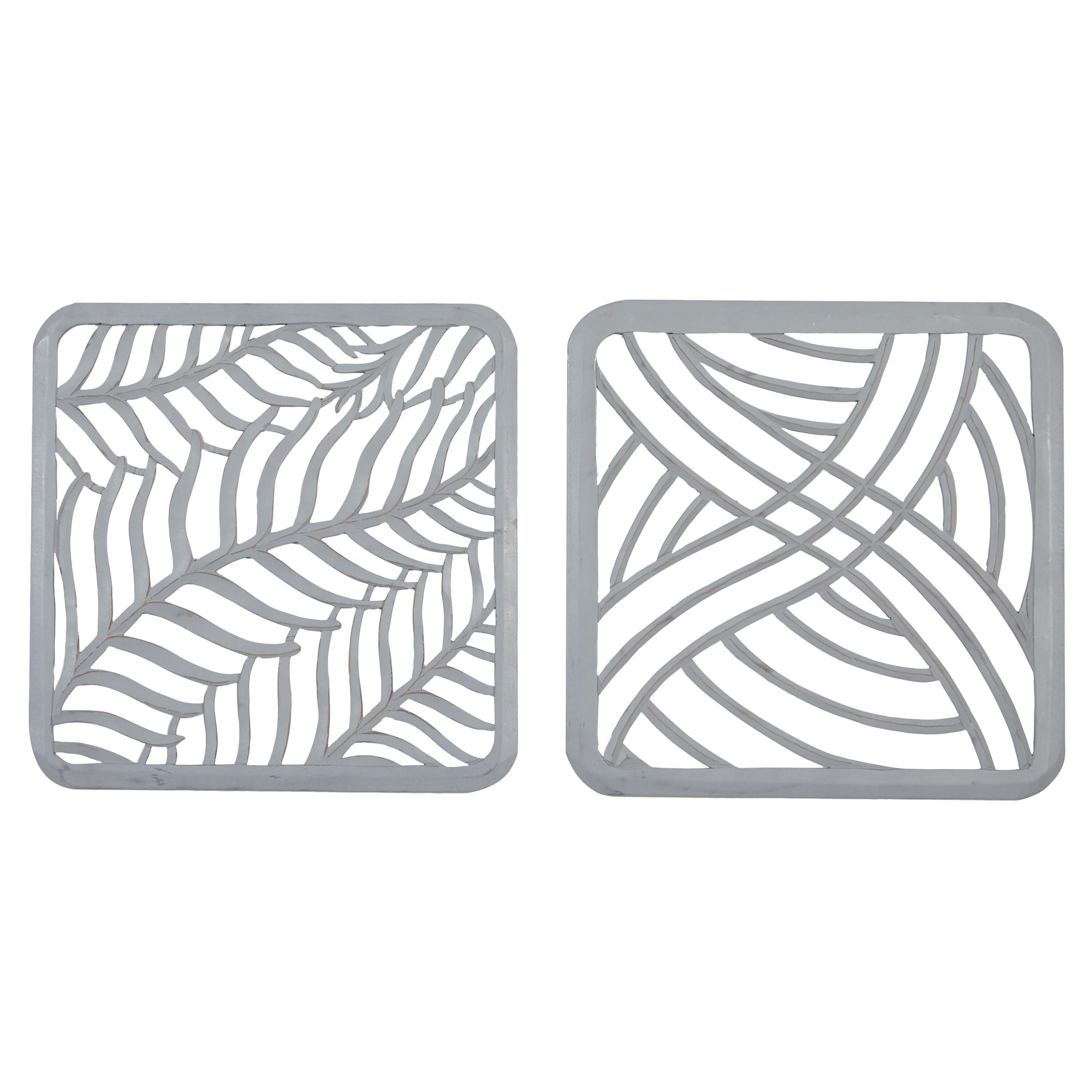 Gray Hand-Carved Abstract Wood Wall Panels, Set of 2