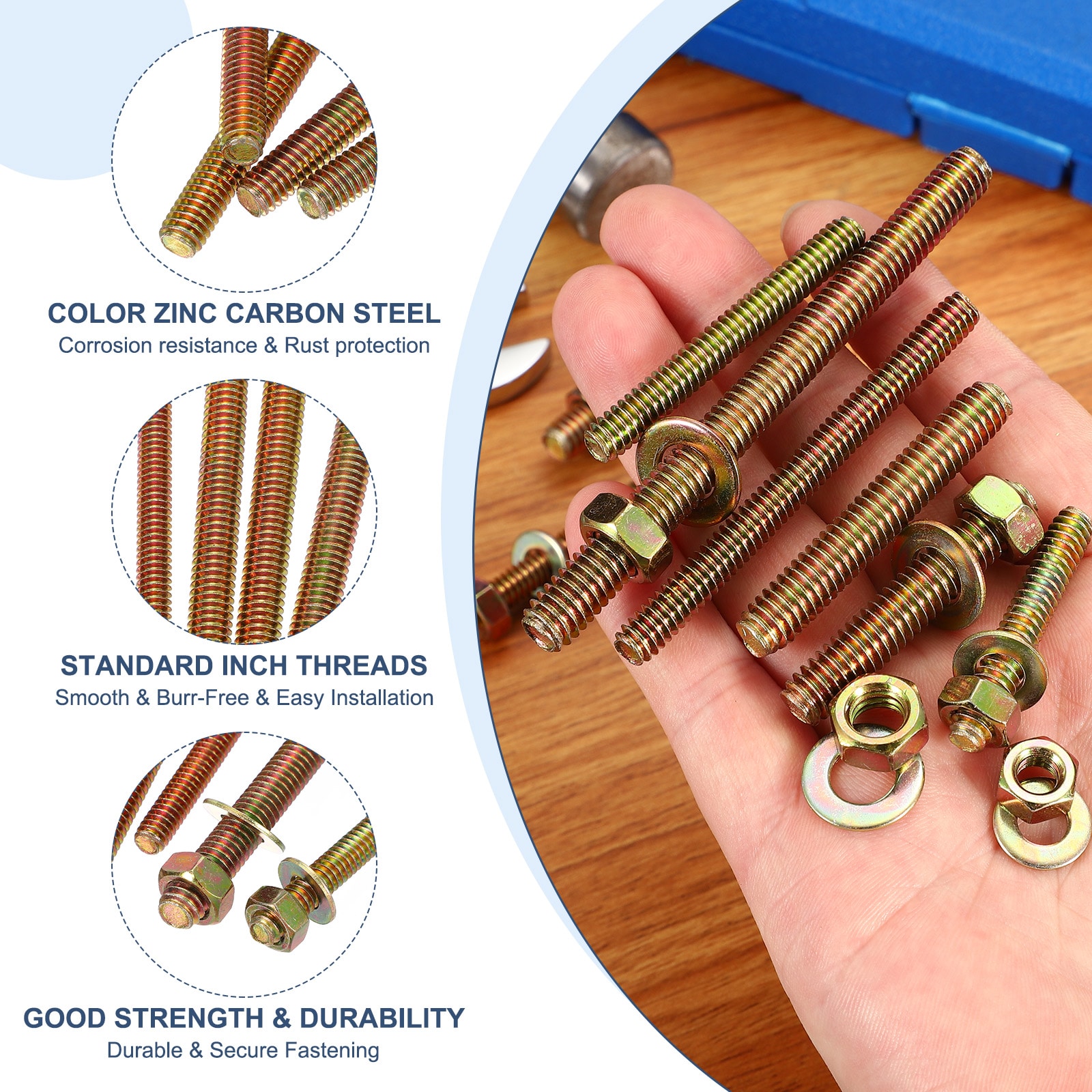 PATIKIL 8pcs 5/16 x 3-1/2Inch Color Zinc Fully All Thread Rod Carbon ...