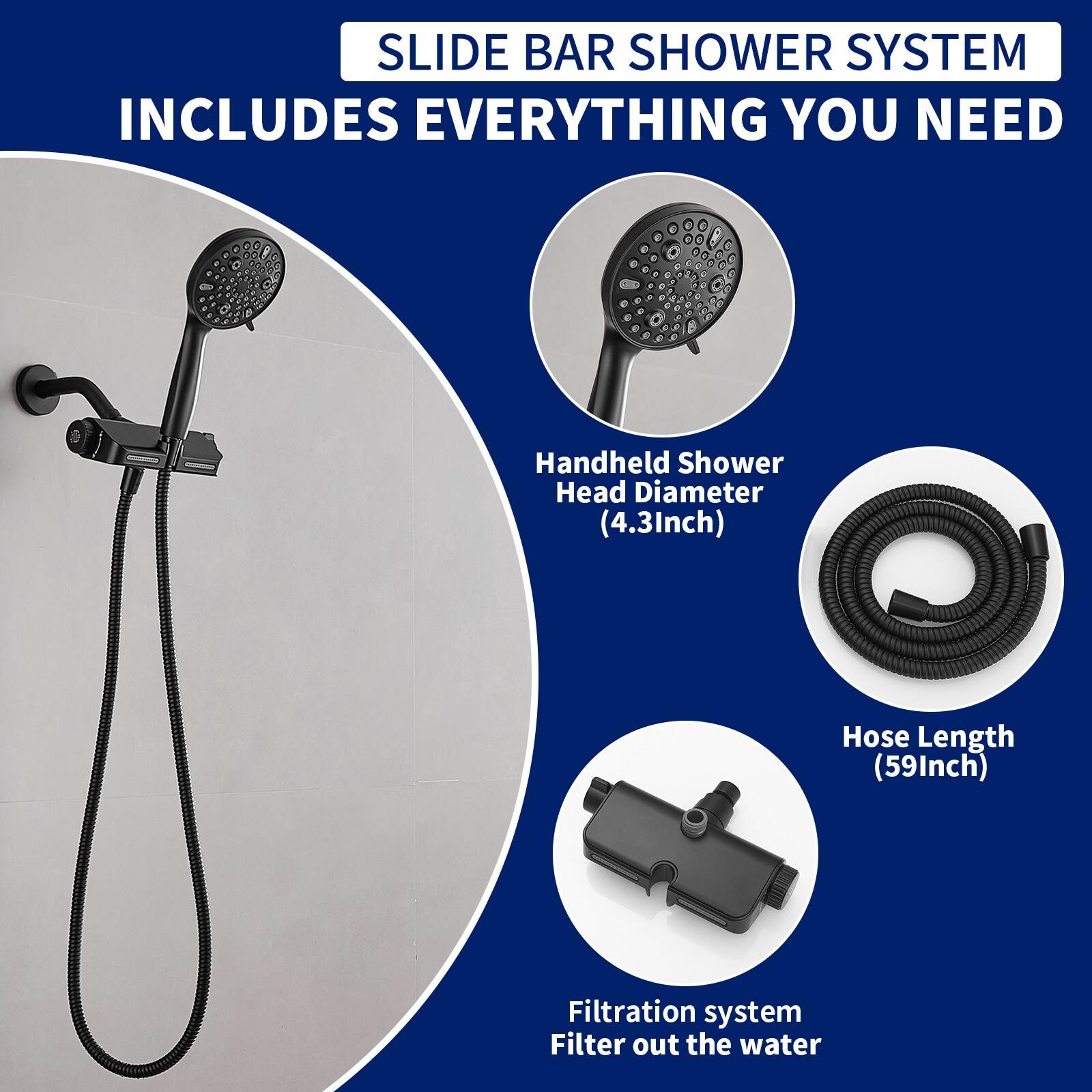 Matte Black Dual Shower Head with Handheld and Stainless Steel Hose
