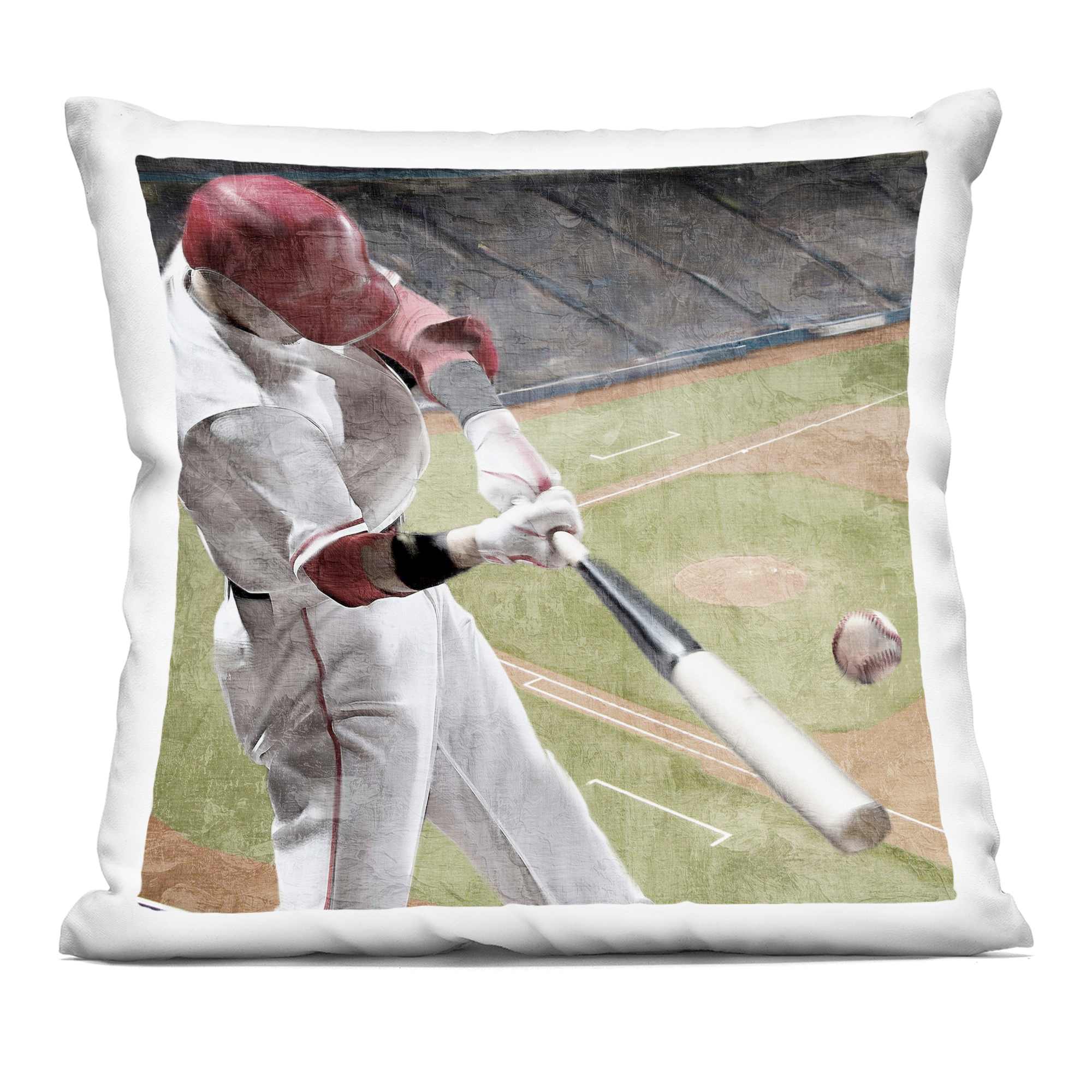 Stupell Industries PLQ-868-SQW-18X18 Baseball Swing In Action Decorative Printed Throw Pillow design by Kim Allen 18 x 7 x 18