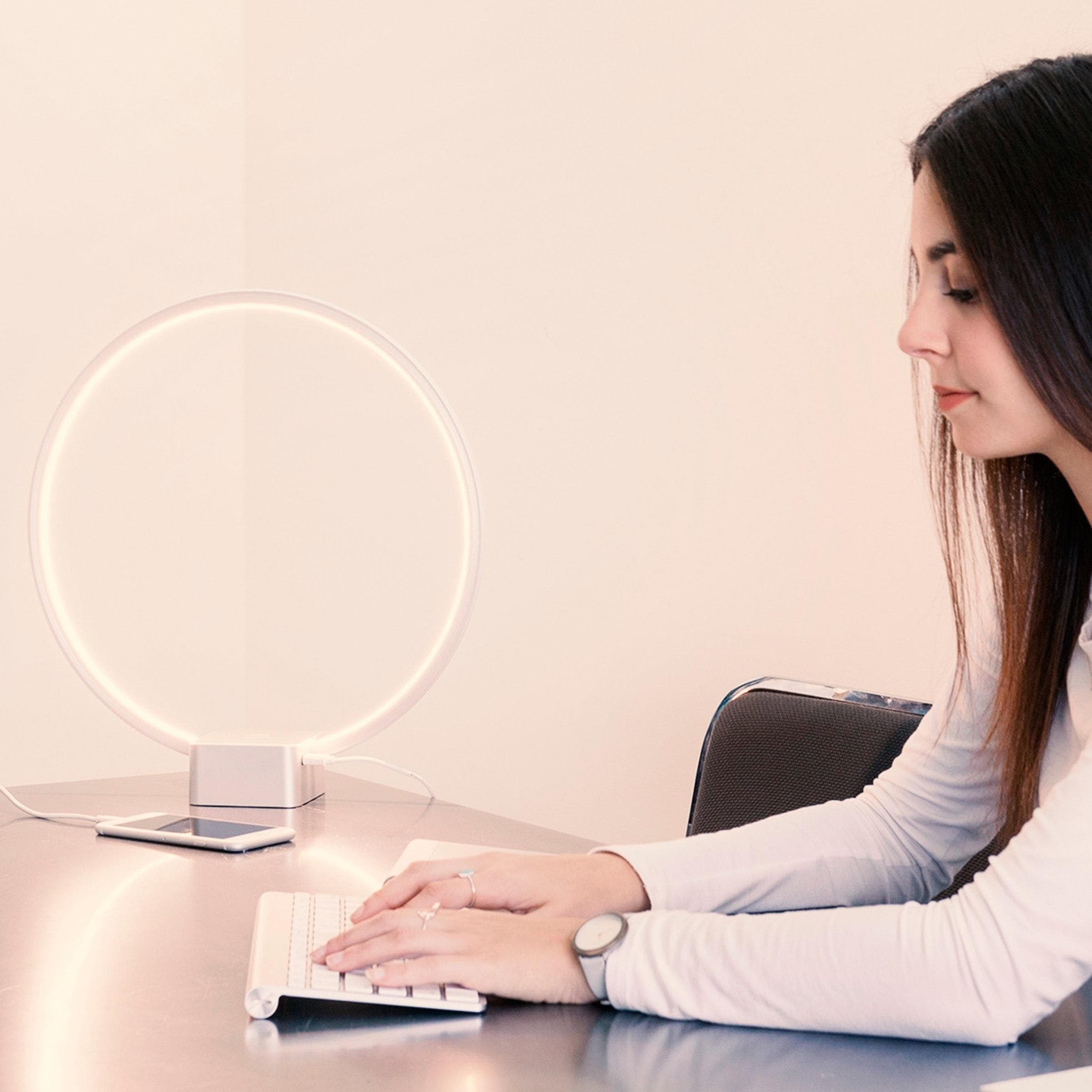 Platinum Silver Modern LED Desk Lamp with USB Port