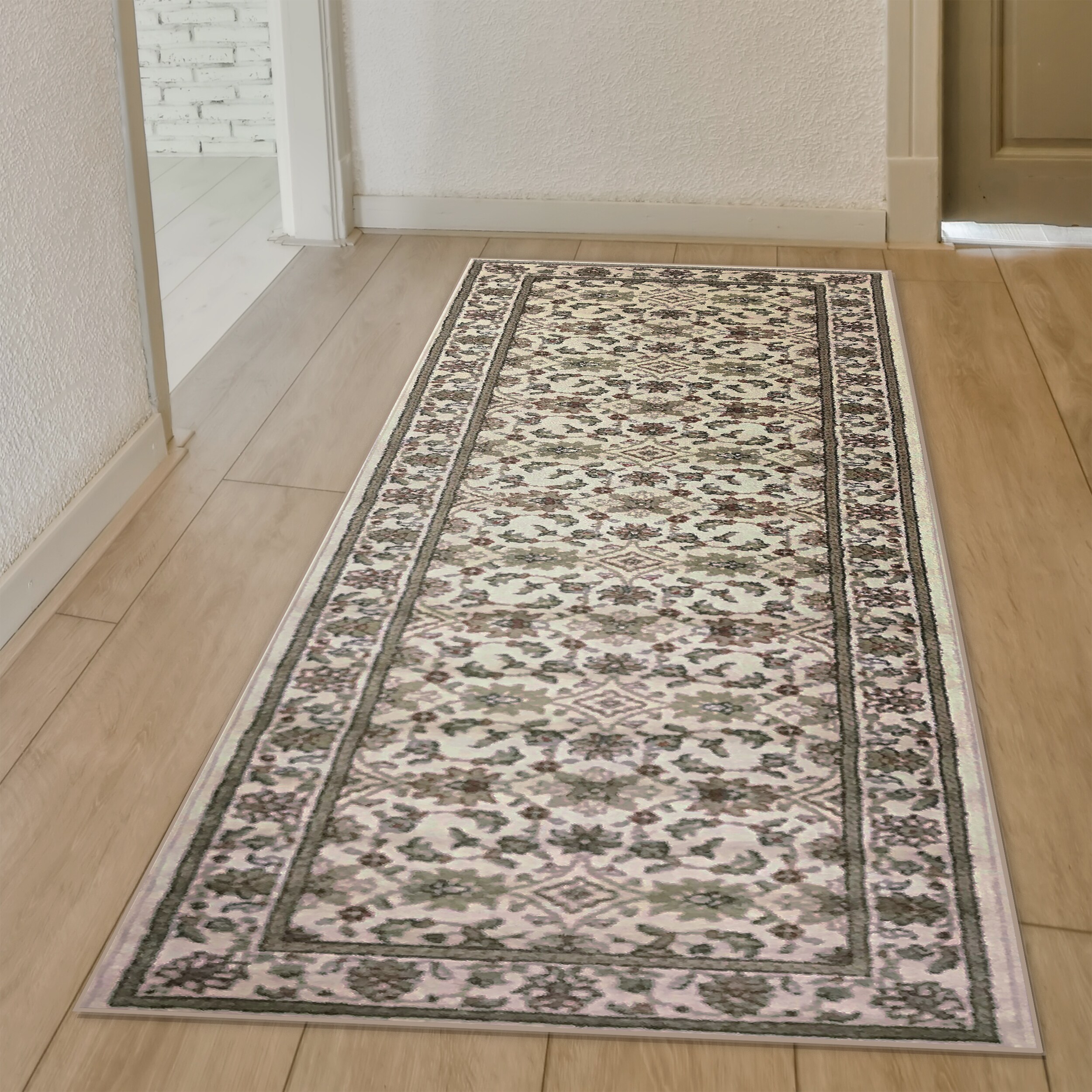 Radici USA 1592/1304/IVYIVY Como 2 x 8 (ft) Polypropylene Ivory Rectangular Indoor Floral/Botanical Oriental Runner rug