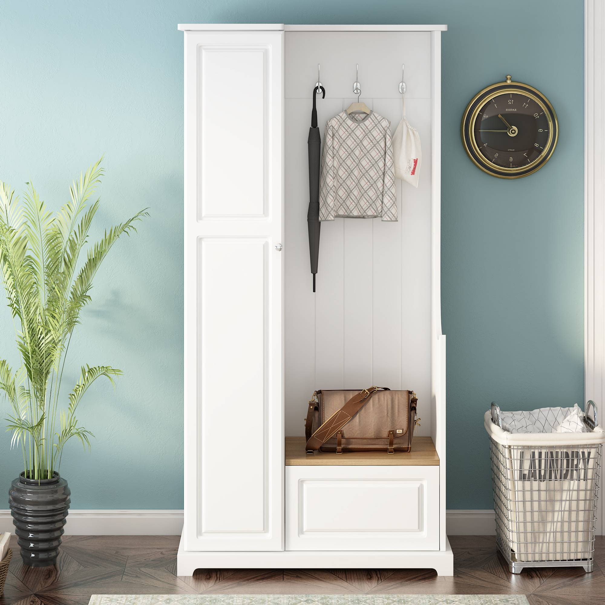 Yiekholo Casual 35.55-in White Wood Hall Tree | LL-989AAK