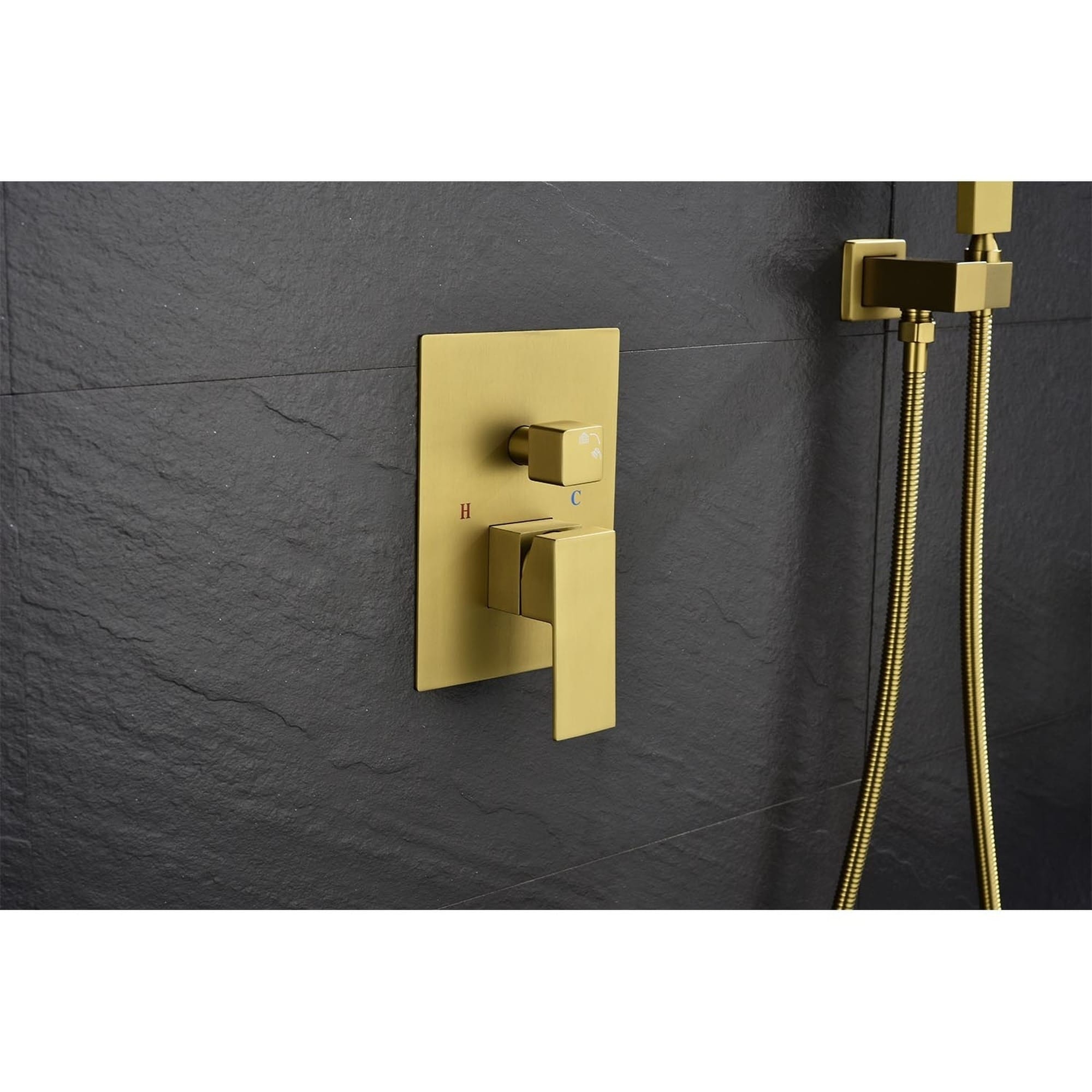 IAK 10 inch Brushed Gold Brass and Stainless Steel Wall Mounted Rain Shower System with Air Injection Technology