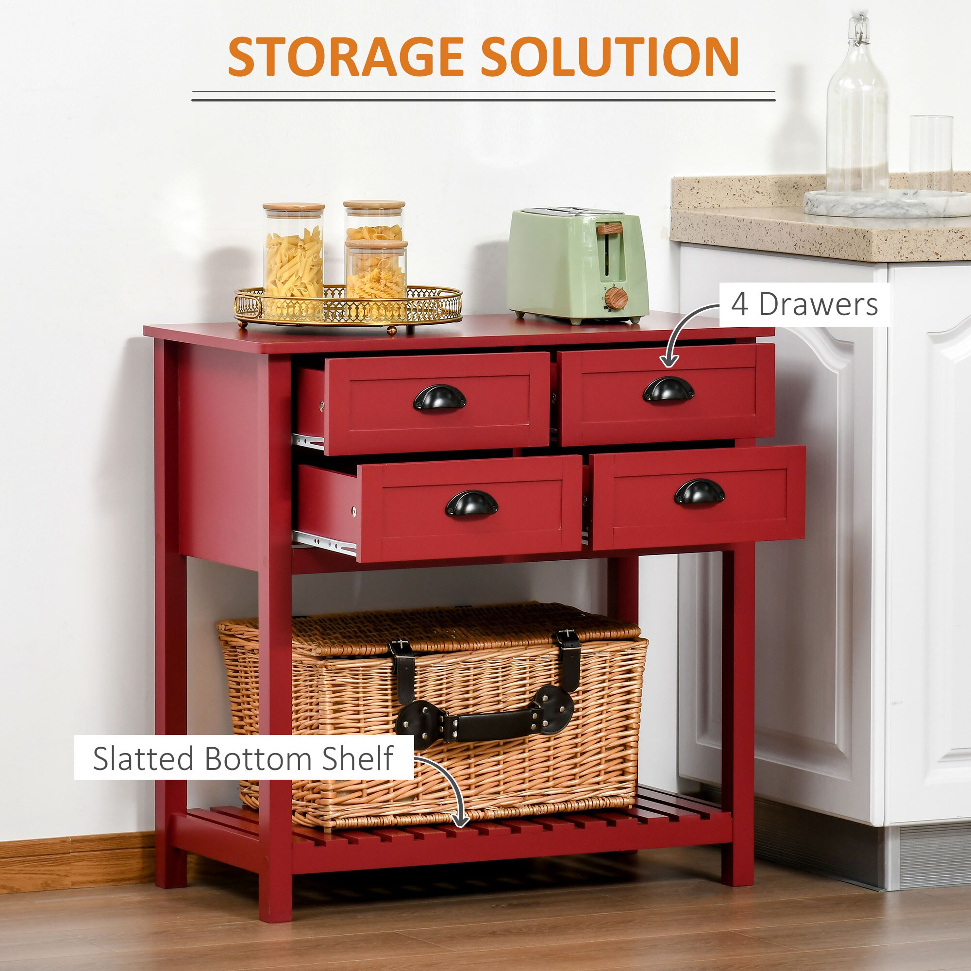 Bestcore Sideboard Buffet Cabinet Console Table with 4 Drawers Slatted ...