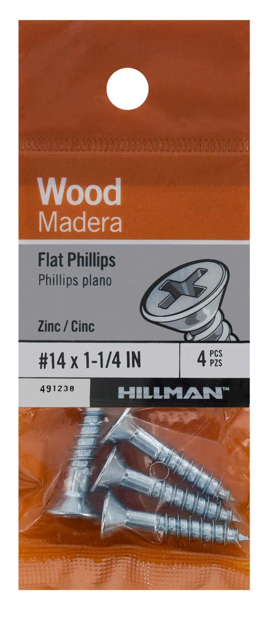 Hillman 491238 #14 x 1-1/4-in Zinc-plated Interior Wood screws ( 4 -Per Box )