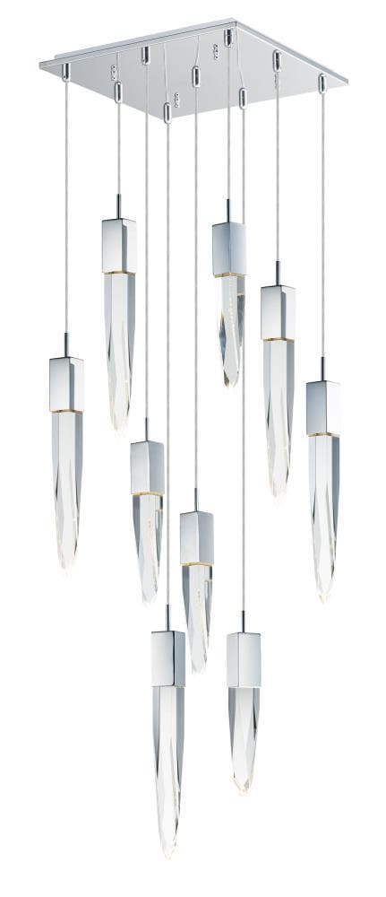 ET2 E31246-20PC Quartz 9 -Light Polished Chrome Modern/contemporary Clear glass Cylinder Integrated LED Medium Hanging Pendant light