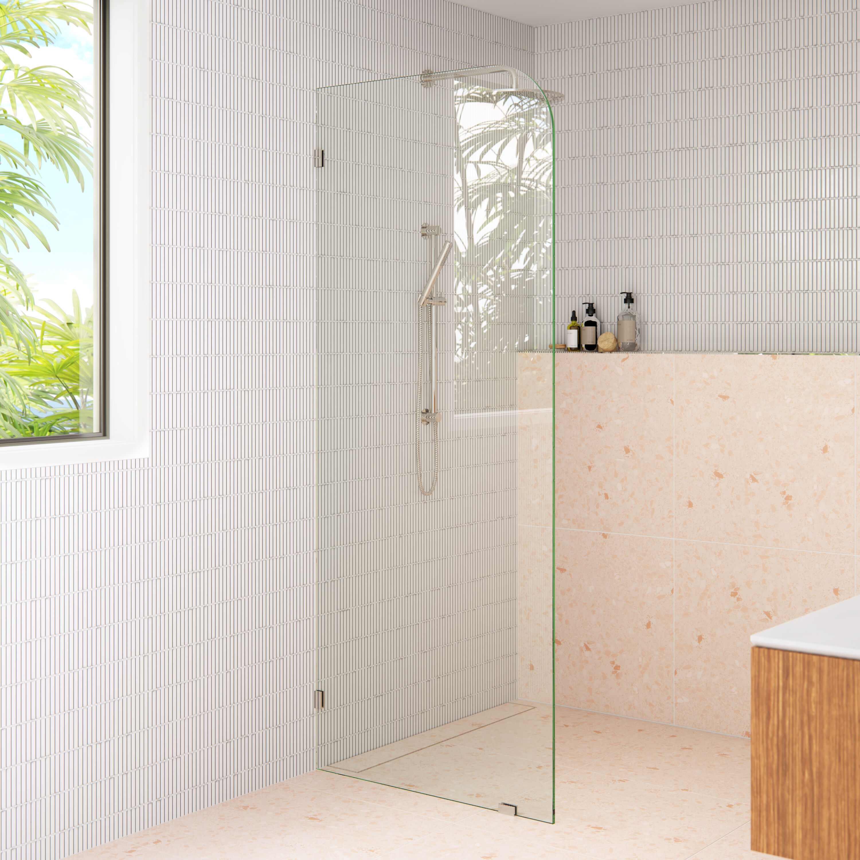 Glass Warehouse - Solaris Polished Nickel 32-in W x 78-in H Frameless Clear Glass Fixed Shower door