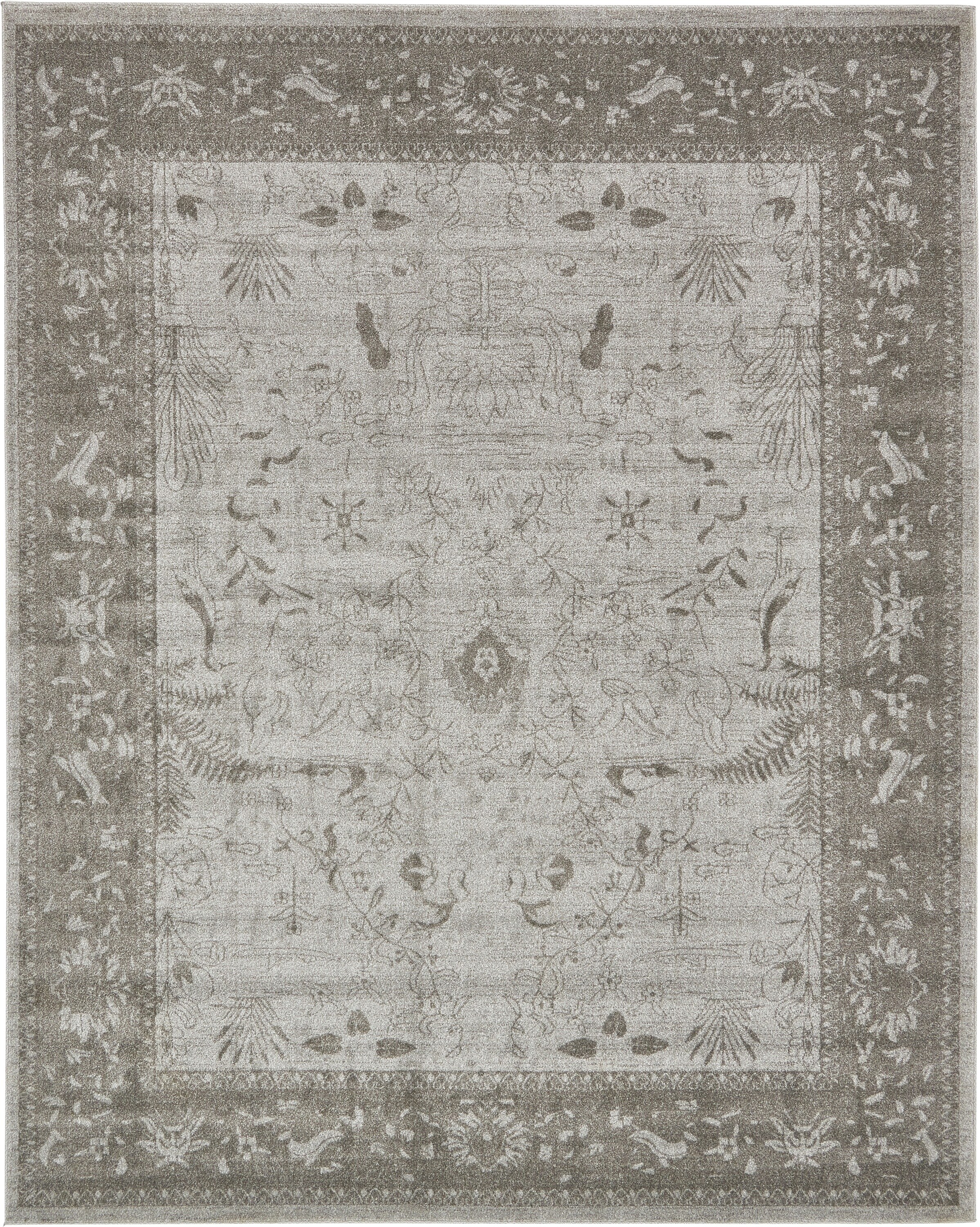 Unique Loom 3133379 Floral La Jolla 8 x 10 (ft) Loomed Polypropylene Light Gray/Dark Gray Rectangular Indoor Floral/Botanical Area rug