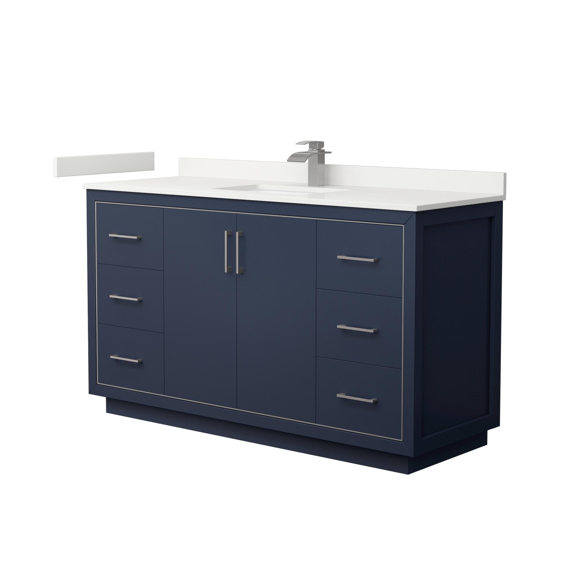 Wyndham Collection WCF111160SBNWQUNSMXX Icon 60-in Dark Blue Undermount Single Sink Bathroom Vanity with White Quartz Top