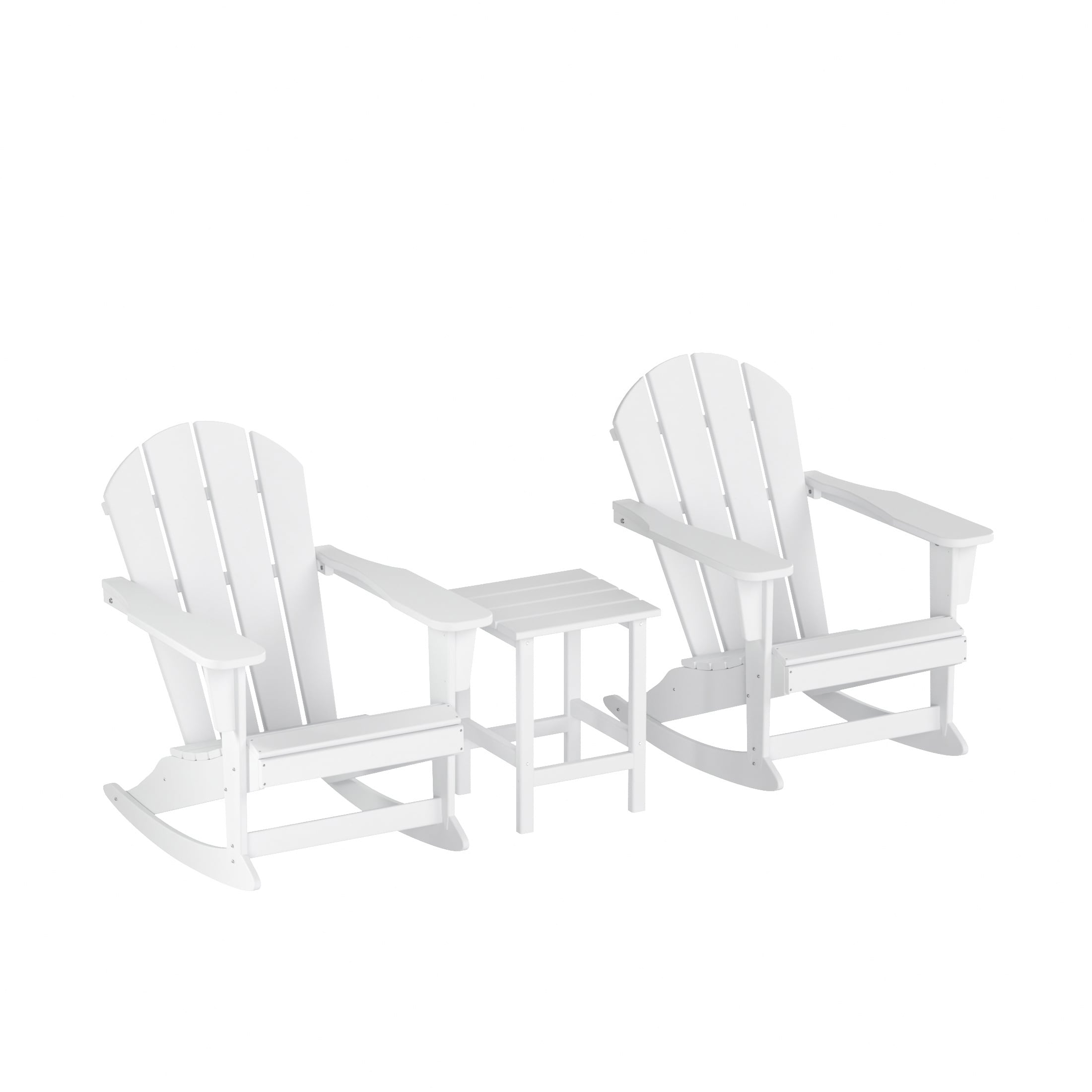 Laguna White HDPE Outdoor Rocking Adirondack Chairs with Side Table Set