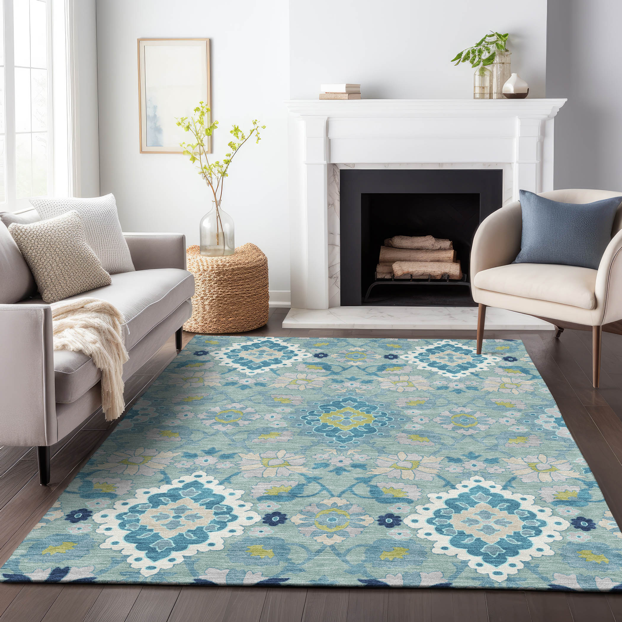 Addison Rugs ACN1002TE8X10 Chantille ACN1002TE 8 x 10 (ft) Polyester Teal Rectangular Indoor/Outdoor Geometric Machine washable Area rug