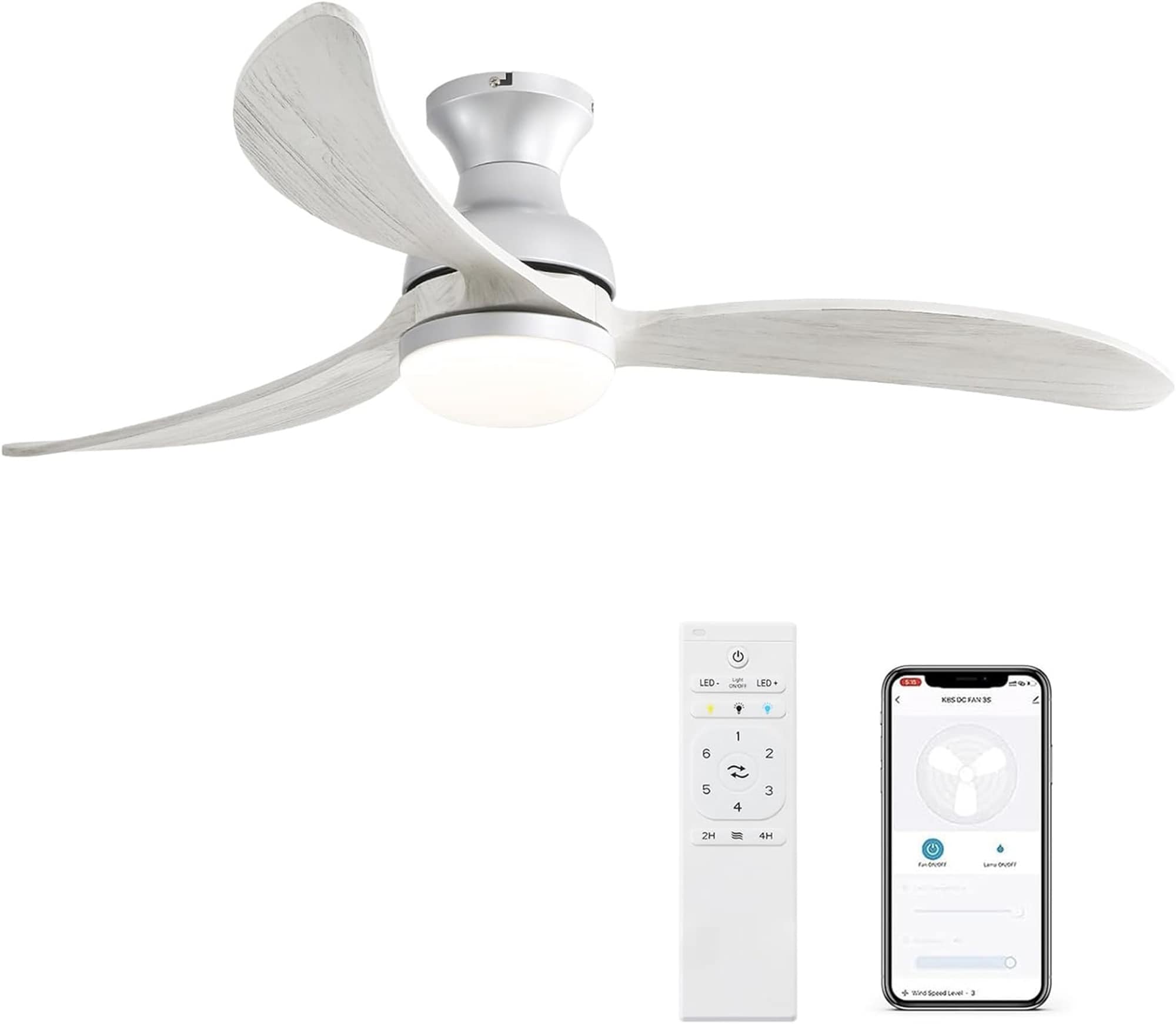 BABOOM BOM-P152321-OR Modern Wood Ceiling Fan 52-in Integrated LED Flush Mount Smart Silver with Wood Blades Fandelier Ceiling Fan With Light - Remote Included ( 3 -Blade )