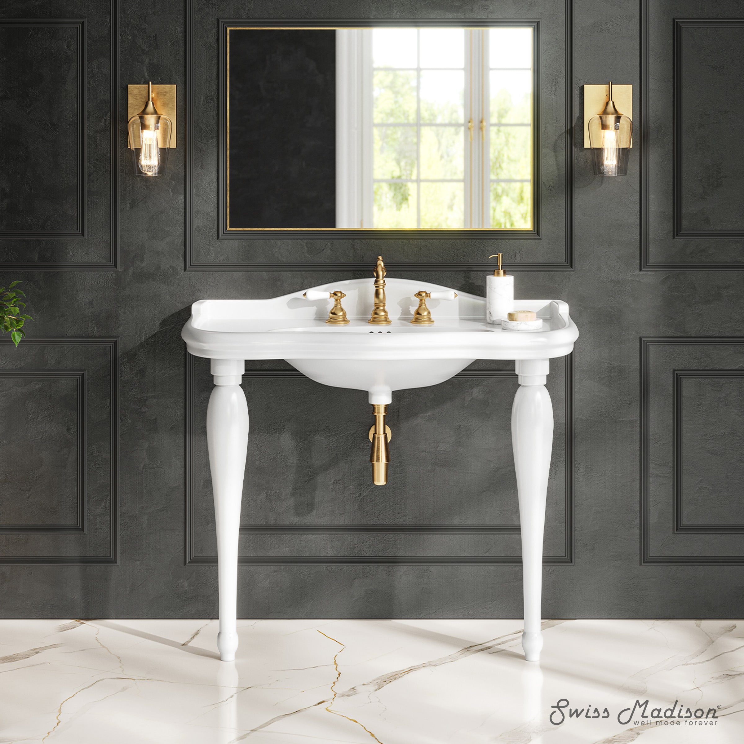 Swiss Madison SM-25-CSCEL01GW-3W Cleste Ceramic 40-in Wall-mount Modern Glossy White Console Sink with Base