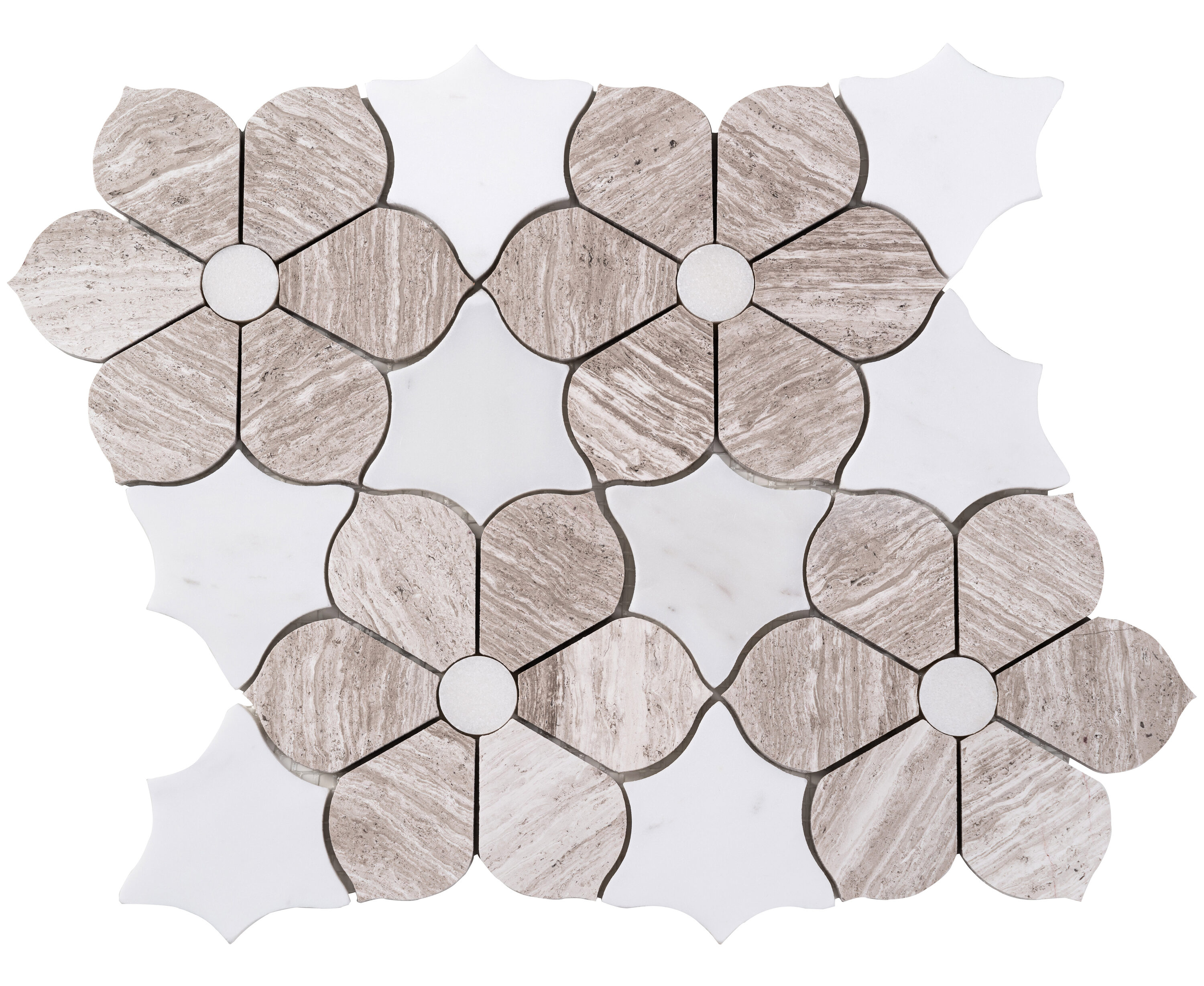 MAGNOLIA MOSAICS G7010 Magnolia Beige/White 10-in x 11-in Glossy Natural Stone Marble Mixed Pattern Marble Look Tile (8.92-sq. ft/ Carton)