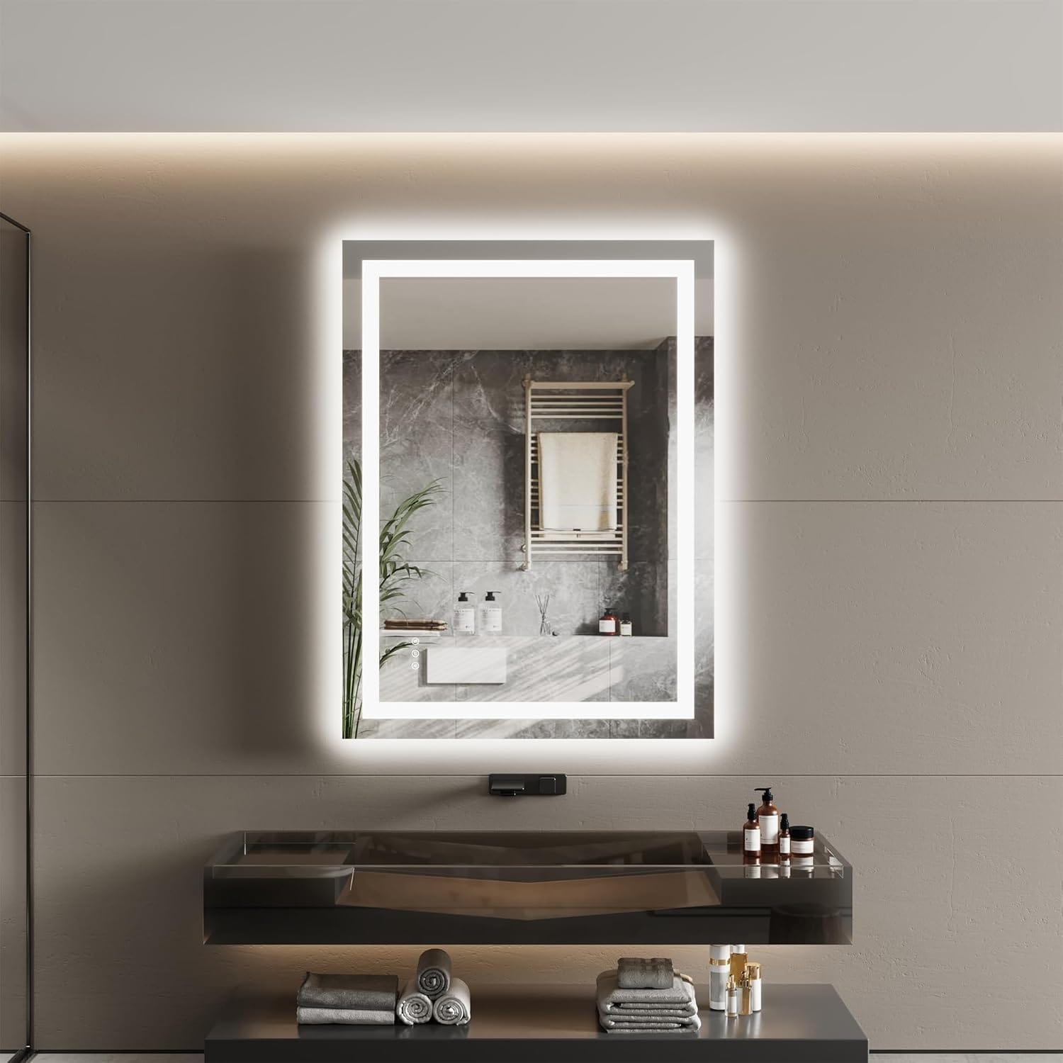 Qeetex CC-77PHO-34H9BK7P 32x24inch Frameless LED Bathroom Mirror with Lights 3CCT Dimmable Backlit and Front Lit Memory Function Anti Fog Shatter Resistant Tempered Glass ETL Listed Vanity Mirror with Lights for Wall