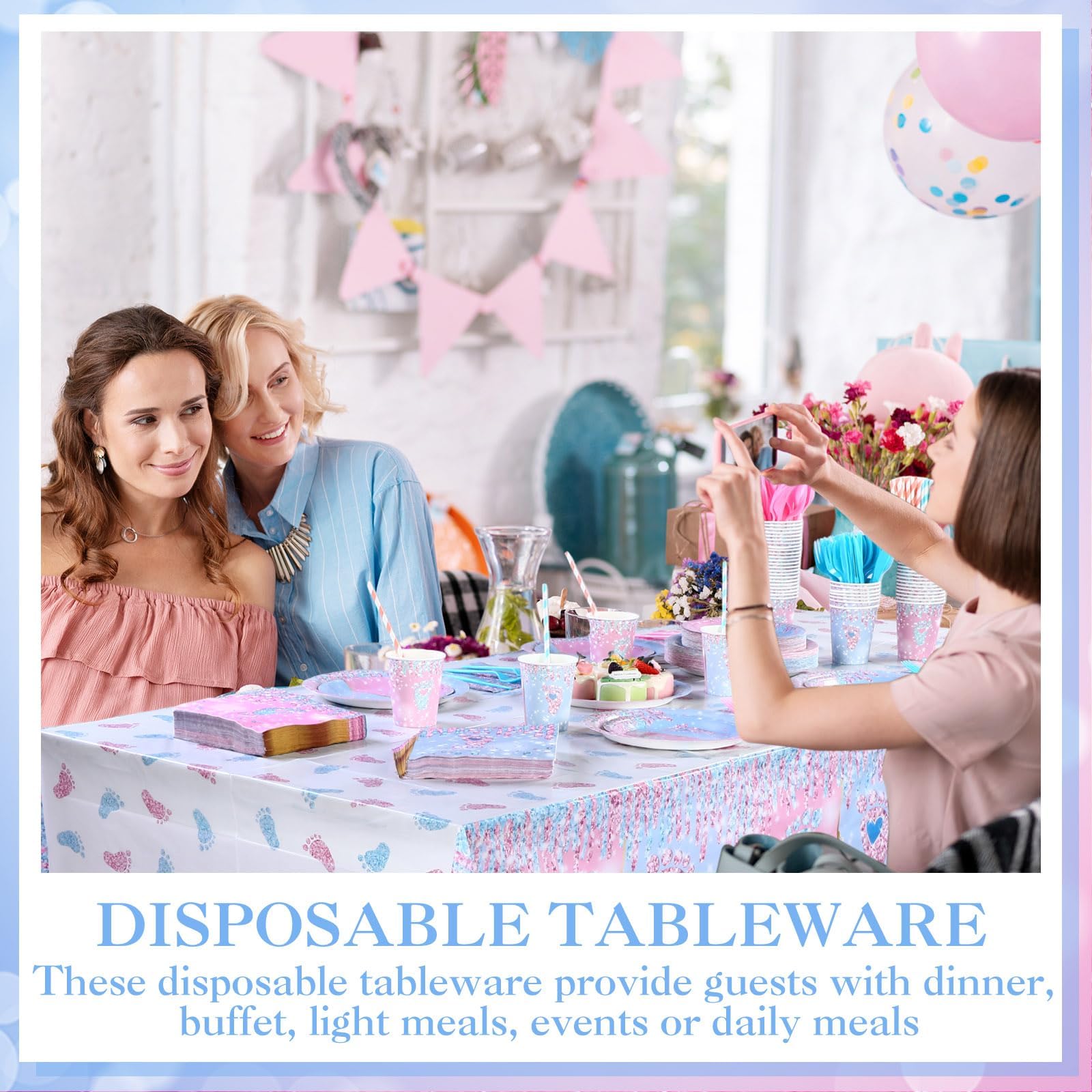 Afoxsos 452 Piece Gender Reveal Party Tableware Set for 50 Guests ...