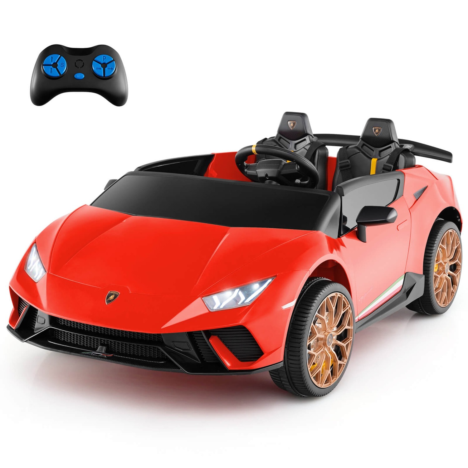 Costway CSHY001593 4WD 2-Seater Ride on Car Licensed Lamborghini Kids Vehicles with Remote Control Red