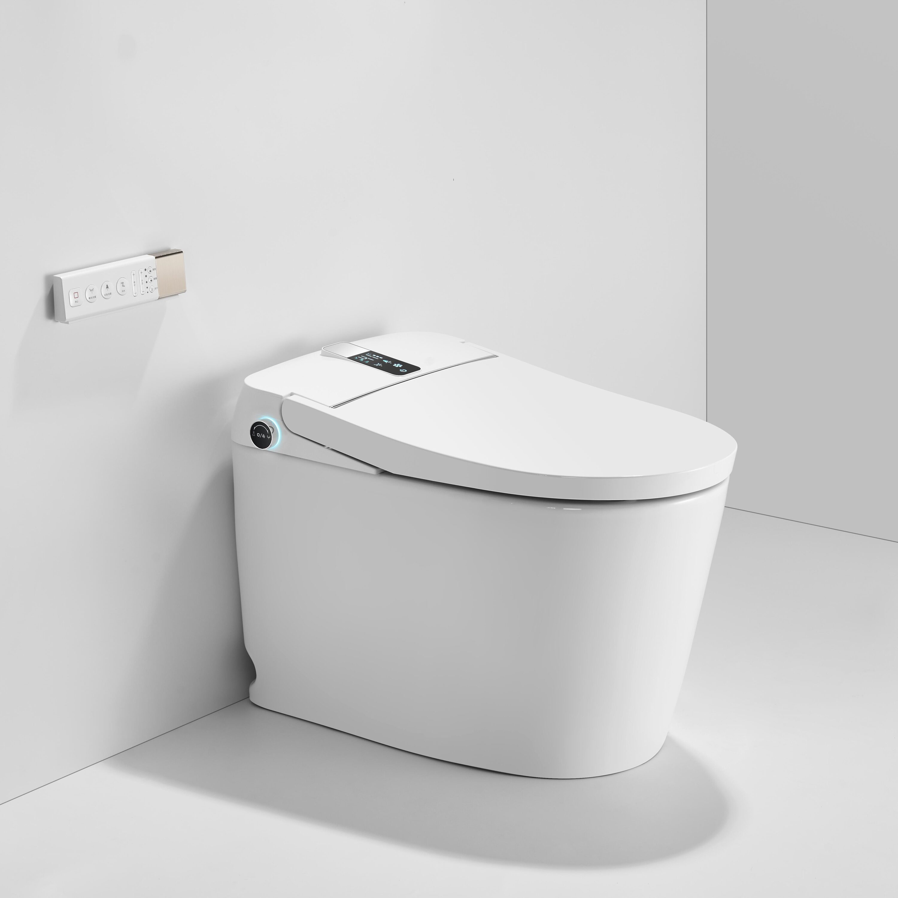 Forclover TOE-P199068 White and black D-shape Standard height 12-in Rough-In 1.28 GPF Dual Flush with Sensor Smart Compatible Slow Close Feature 1-piece Bidet Function Toilet