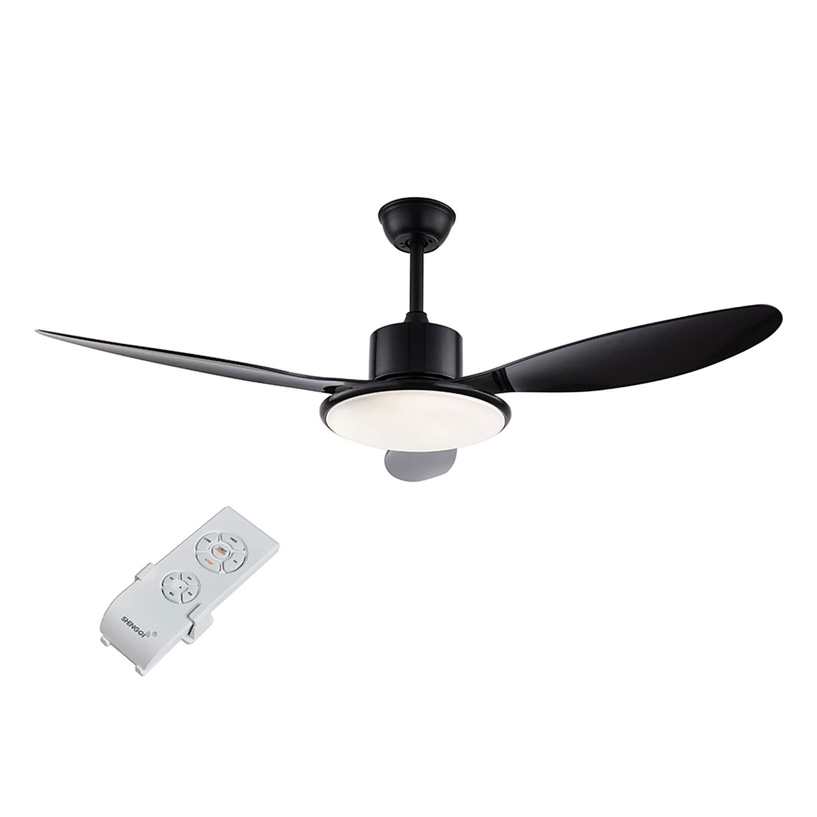 Oukaning HG-HCXLST-2975-US 48-Inches Black Minimalist Style with ABS Blades Color-Changing Integrated LED Fixture Indoor Downrod mount Fandelier Ceiling Fan With Light and Remote ( 3 -Blade)