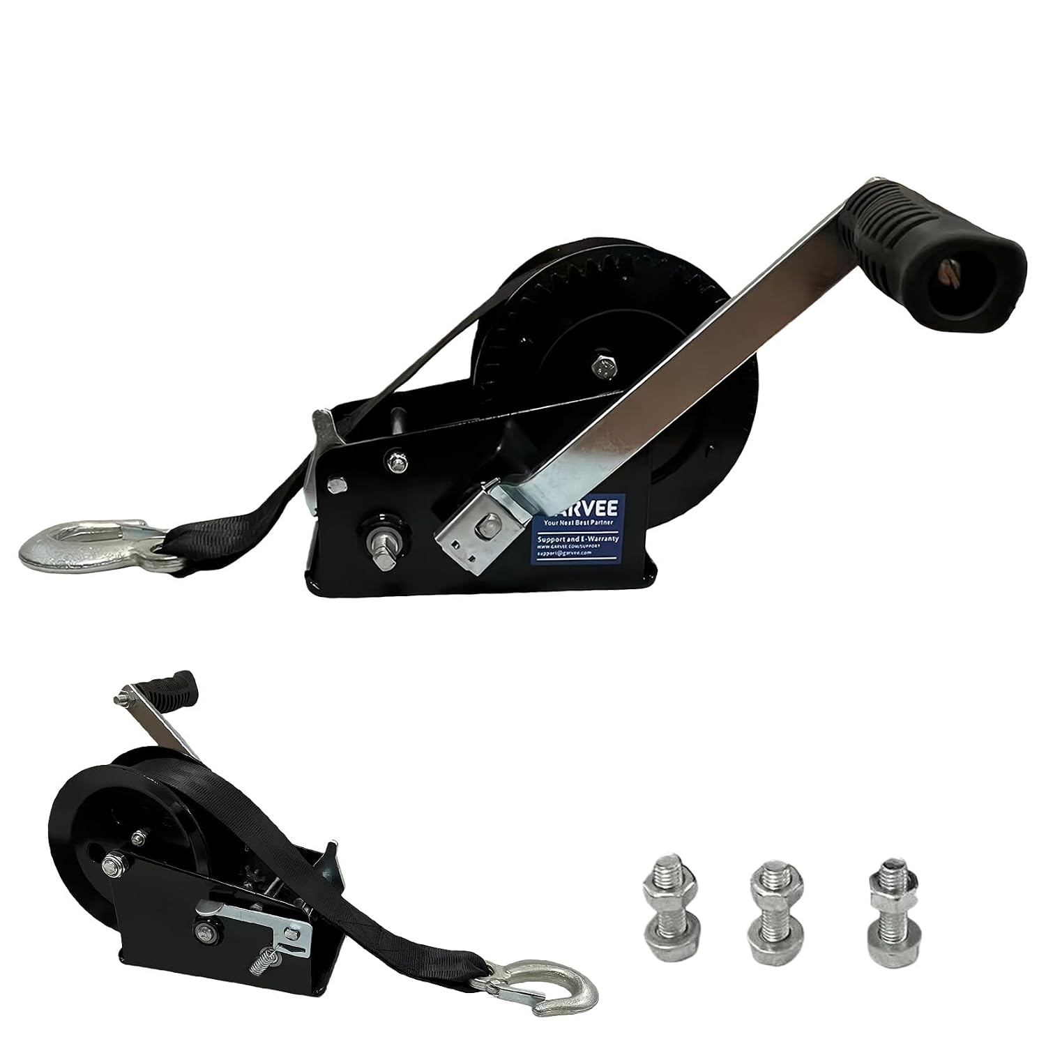 GAOMON 3500 lb Boat Trailer Winch Dual-Speed Hand Crank Winch 33 Ft Strap Quick Handle Blue