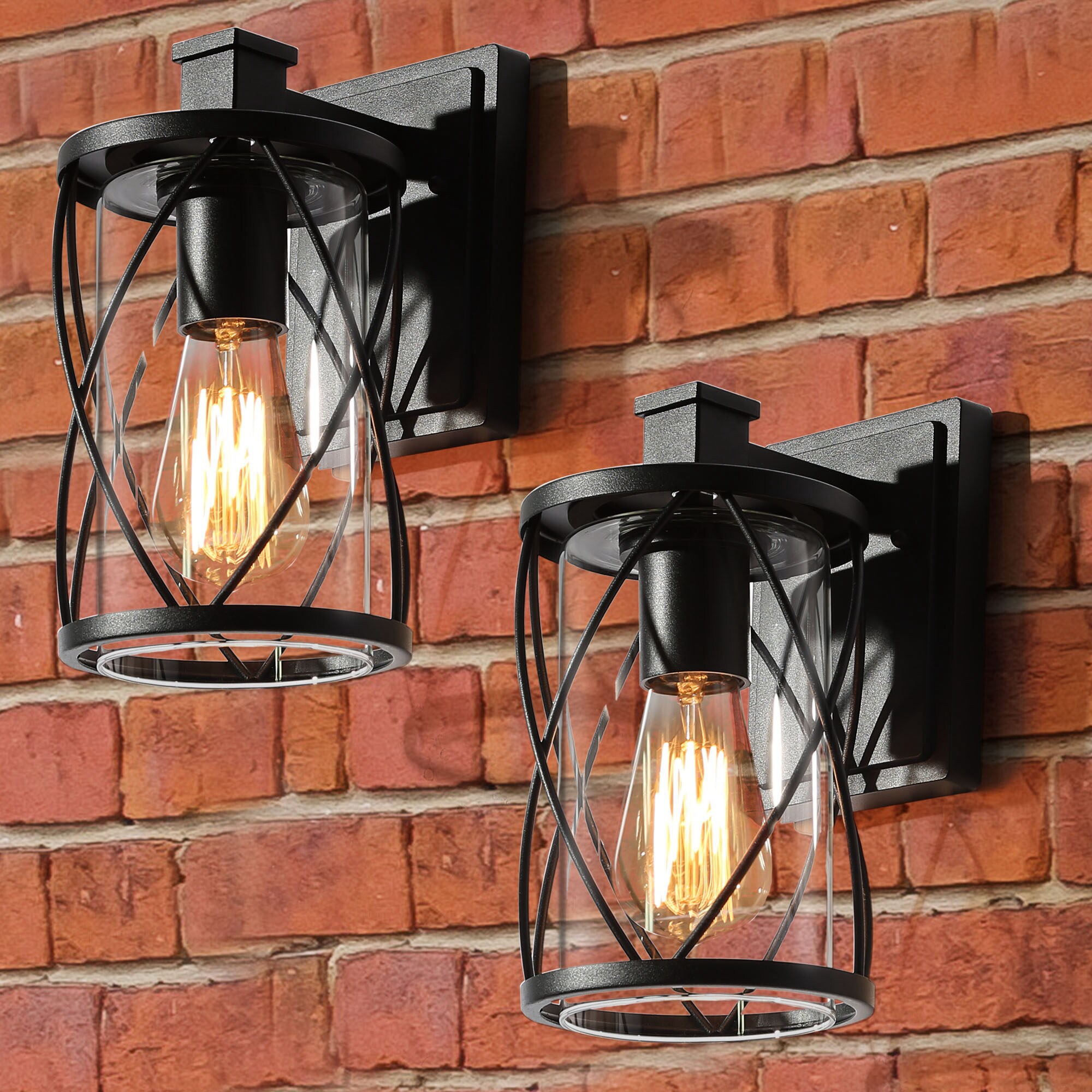 Uolfin 1-Light 12-in Matte Black Lantern with Seeded Cylinder Glass Outdoor  Wall Light in the Outdoor Wall Lights department at