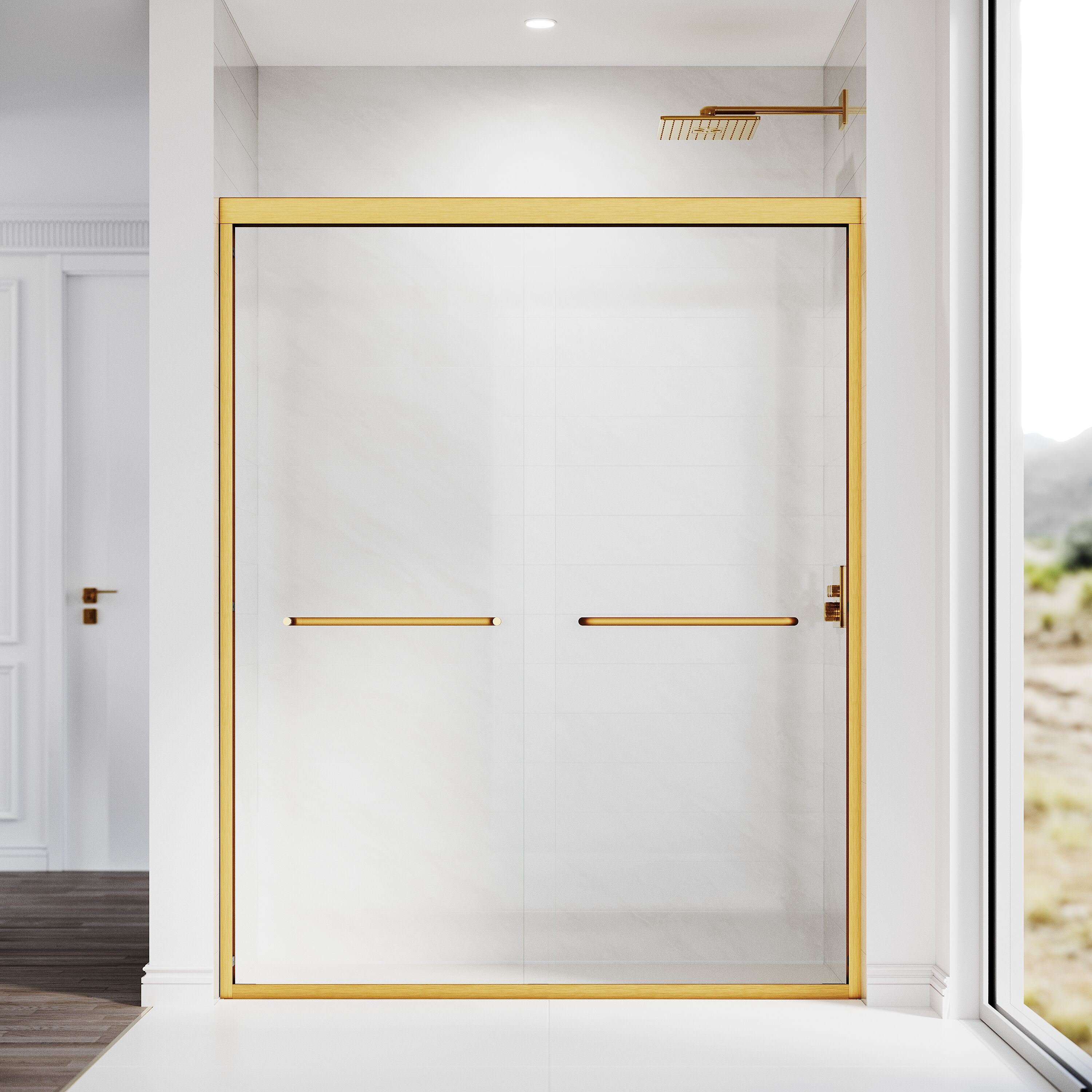 Forclover Sliding Shower Door Gold 56-in to 60-in W x 72-in H Framed Clear Glass Sliding Shower door