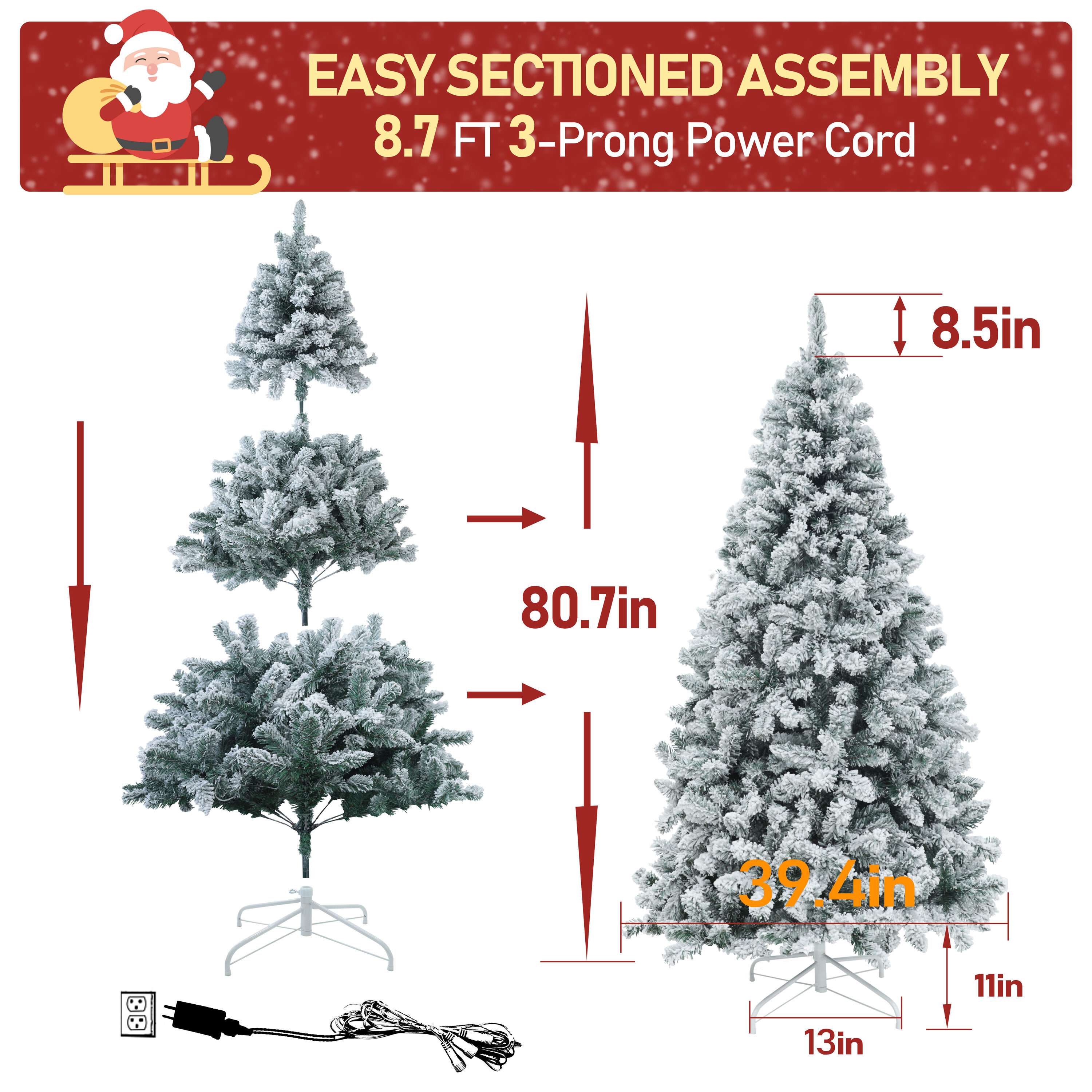VEIKOUS 6-ft Pre-lit Flocked Artificial Christmas Tree with LED Lights ...