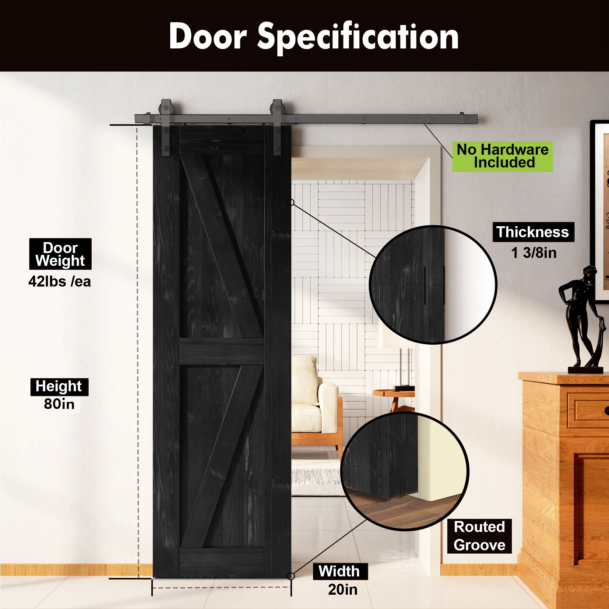 HOMACER 2080F-BLACK Barn-Doors - View #3