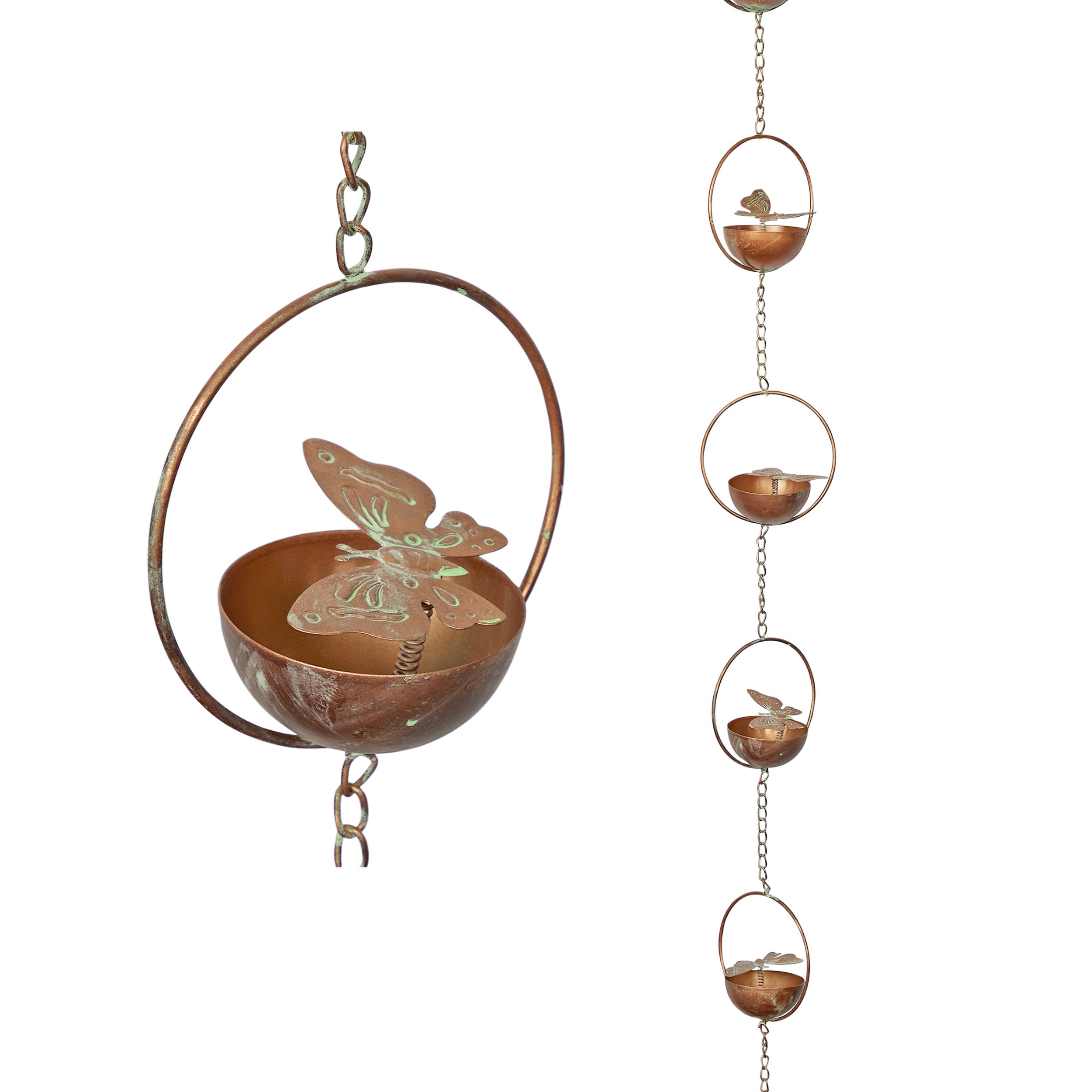 Copper Iron Hanging Butterfly Rain Chain with Spring, 73" Outdoor Decor