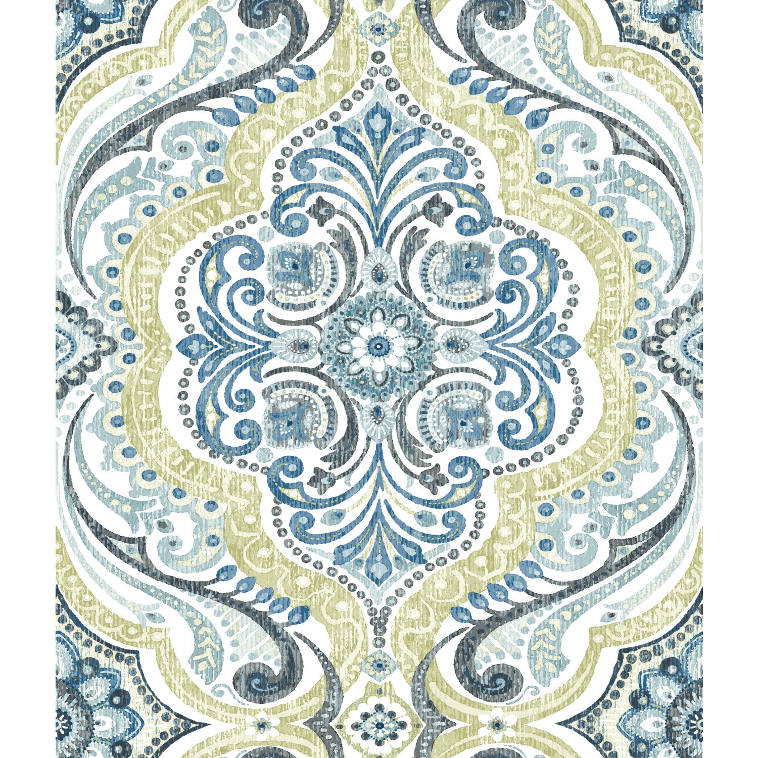 RoomMates RMK11831WP 28.18-Sq. Feet Green Vinyl Damask Self-adhesive Peel and Stick Wallpaper