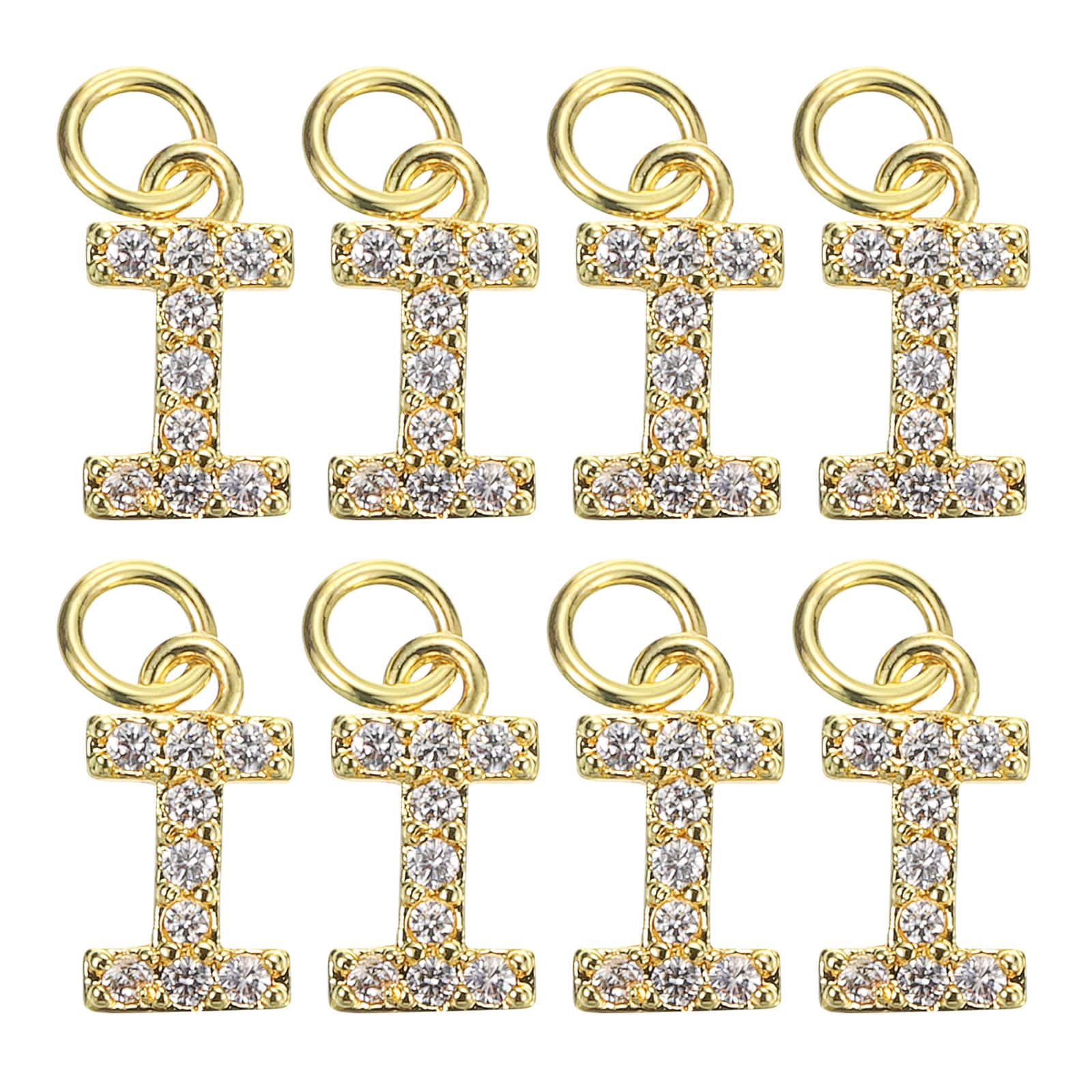 Unique Bargains 8pcs Rhinestone Letter Charm 3.2mm Copper I Letter Charm Alphabet Pendants for DIY Bracelets Necklace Jewelry Making Golden #S26040900UX5244