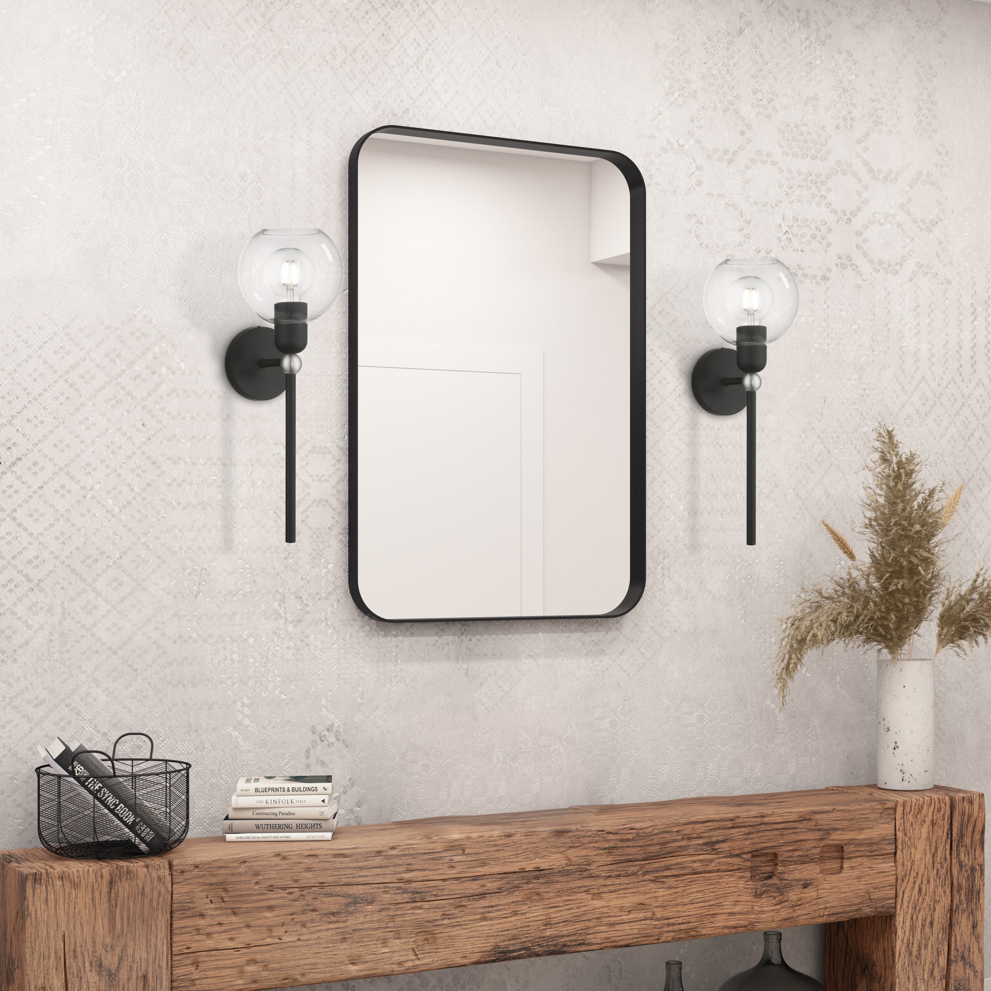 Black and Brushed Nickel 1-Light Sconce with Clear Glass Shade