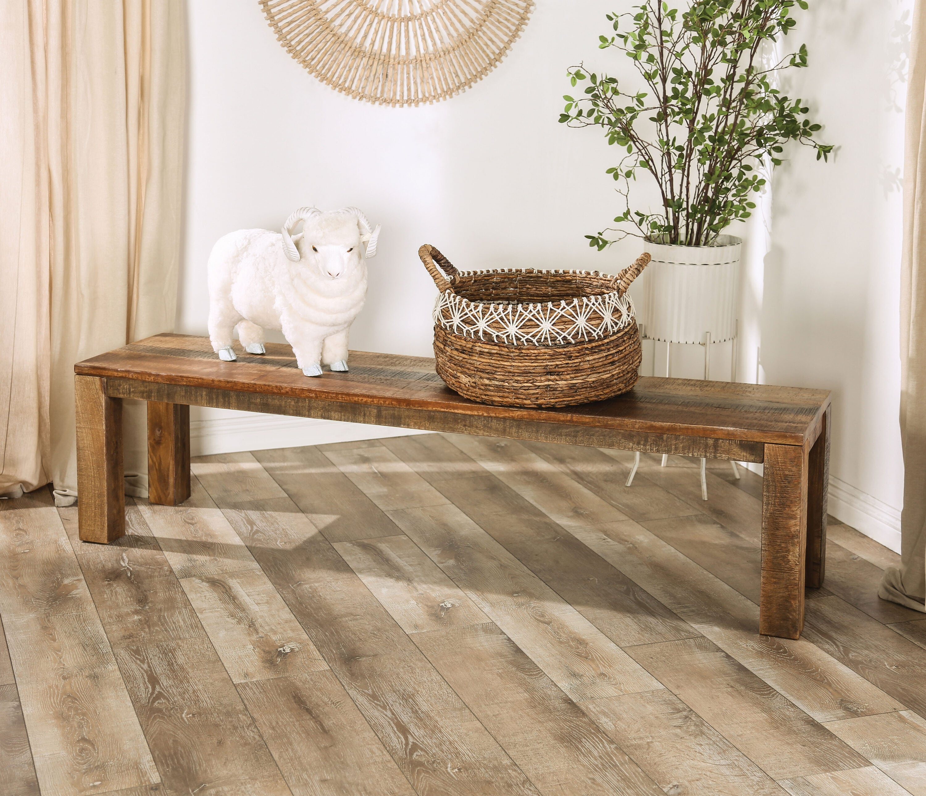 Furniture of America IDF-51032 Haversam Rustic Natural Accent Bench 68-Inches x 16-Inches x 17.75-Inches