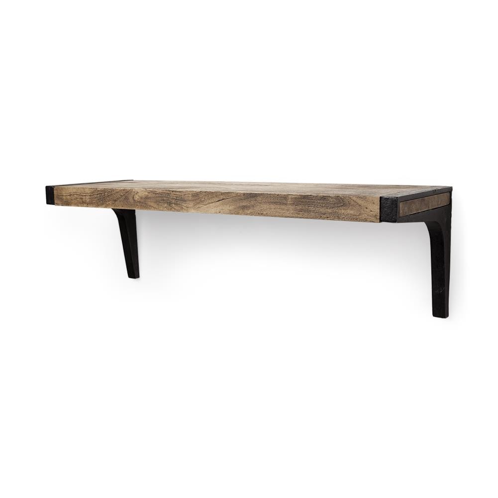 Mercana 67559 36-Inches L x 10.8-Inches D x 10.5-Inches H Solid brown and durable Indian hardwood shelf mounted within 2 black cast iron brackets Wood Rectangular Bracket shelf