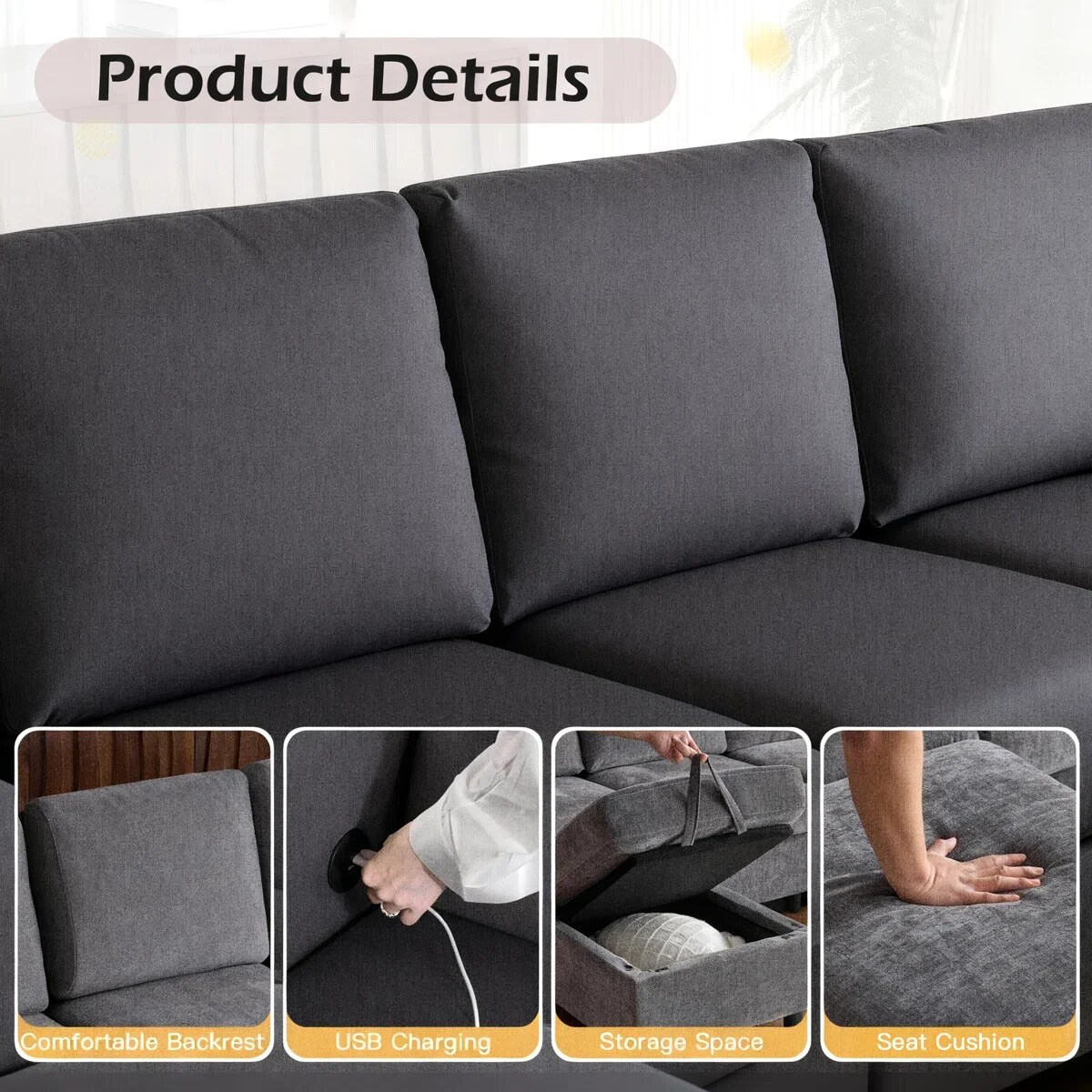 U-HOMY WJ-192DG-HM Sofas-Loveseats - View #6