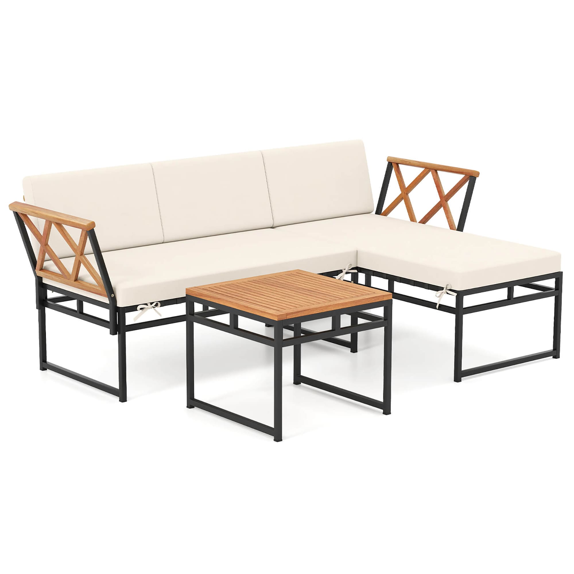 3 -Piece Patio Conversation Set with Beige Cushions