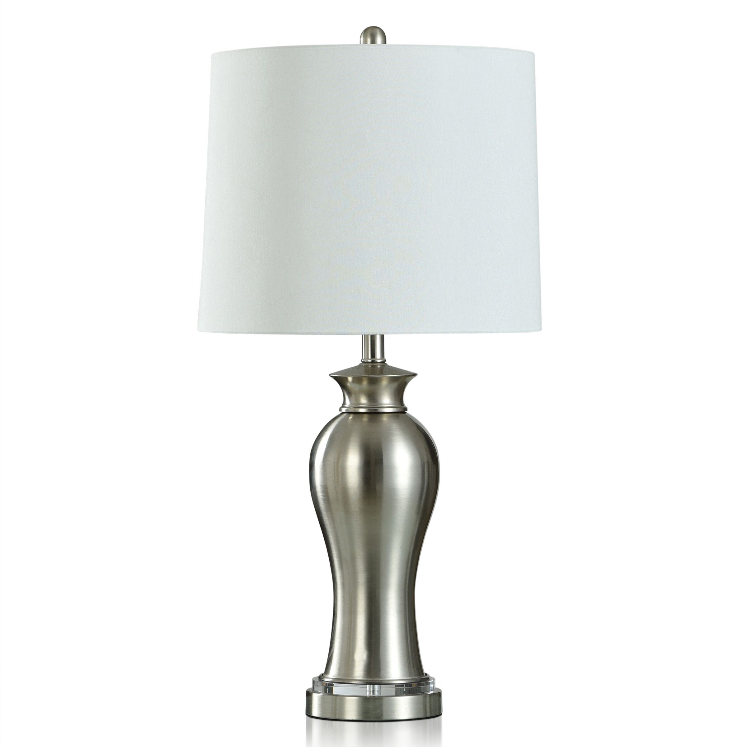StyleCraft Home Collection L332023DS Brushed Silver, White 3-way Table Lamp with Linen Shade