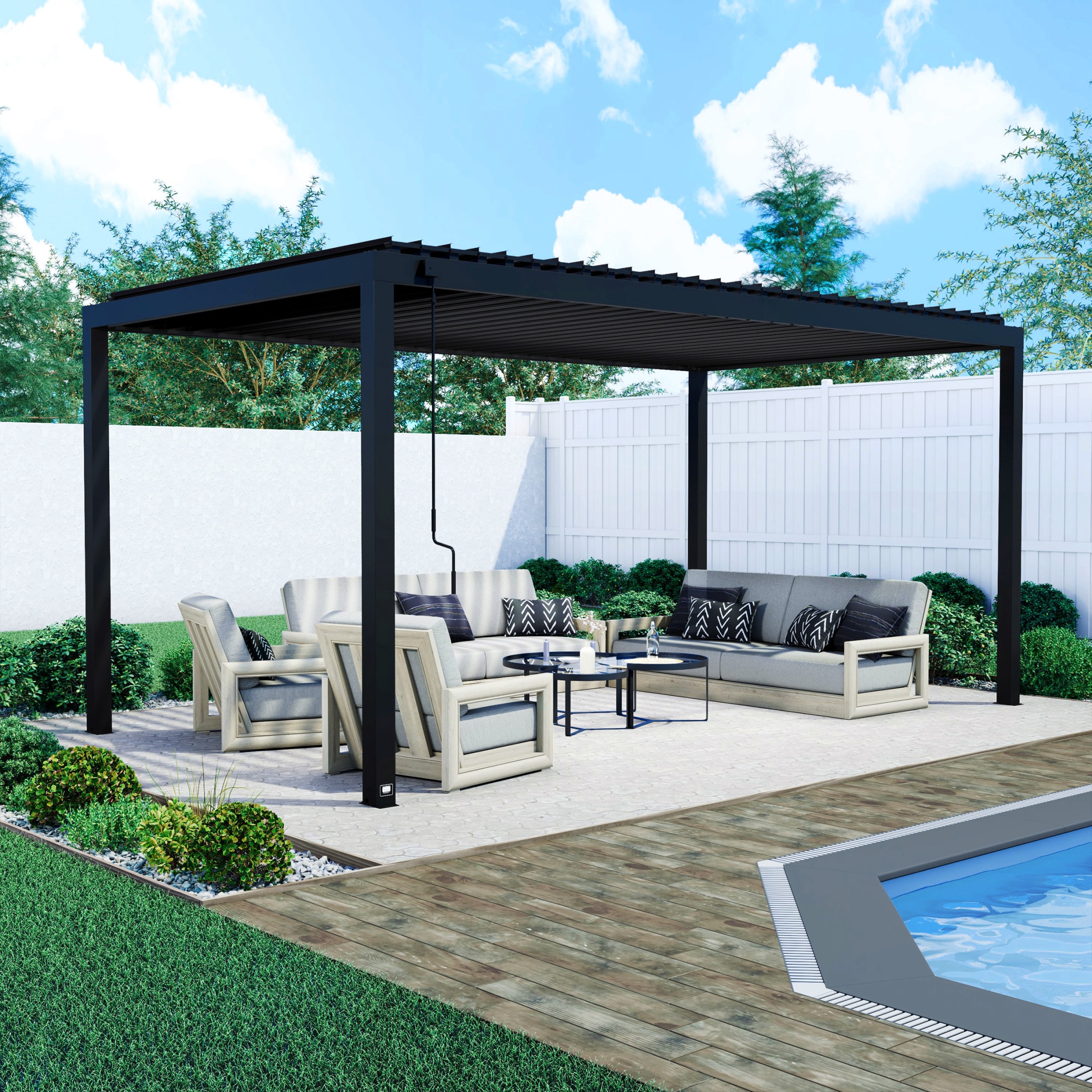 Backyard Discovery 2407145BCOM Sarasota 10-ft W x 18-ft L x 8-ft 2-in H Black Metal Freestanding Pergola with Canopy