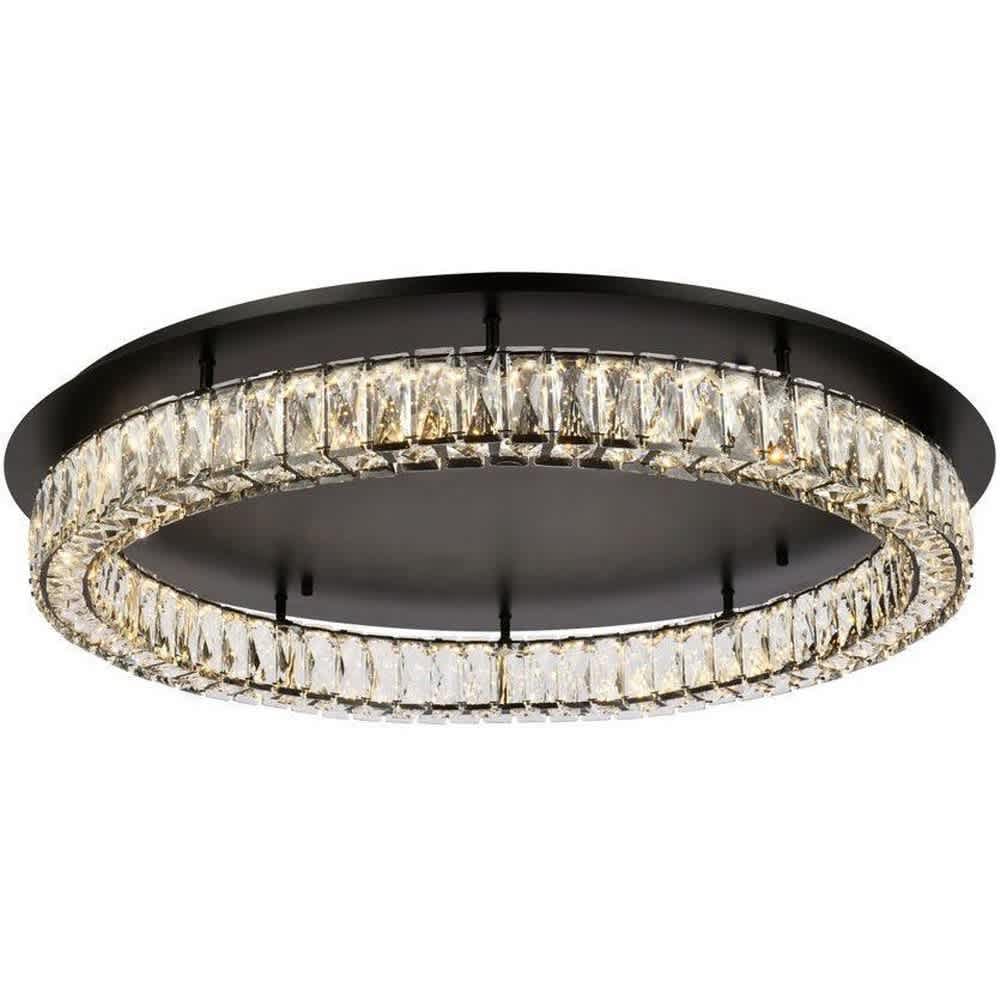 Elegant Lighting A-EL-3503F33BK Monroe 1 - Light Black Modern - LED Crystal And Metal Flush Mount Light