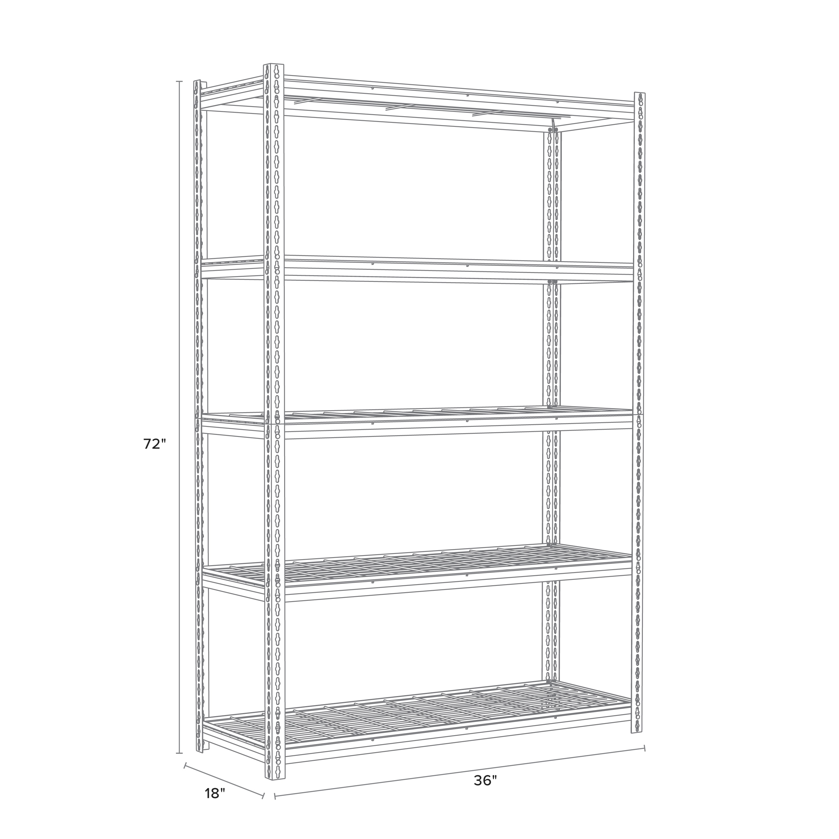 Riveted Steel 5-Shelf Adjustable Wire Deck Shelving, 72"H x 36"W x 18"D, Black