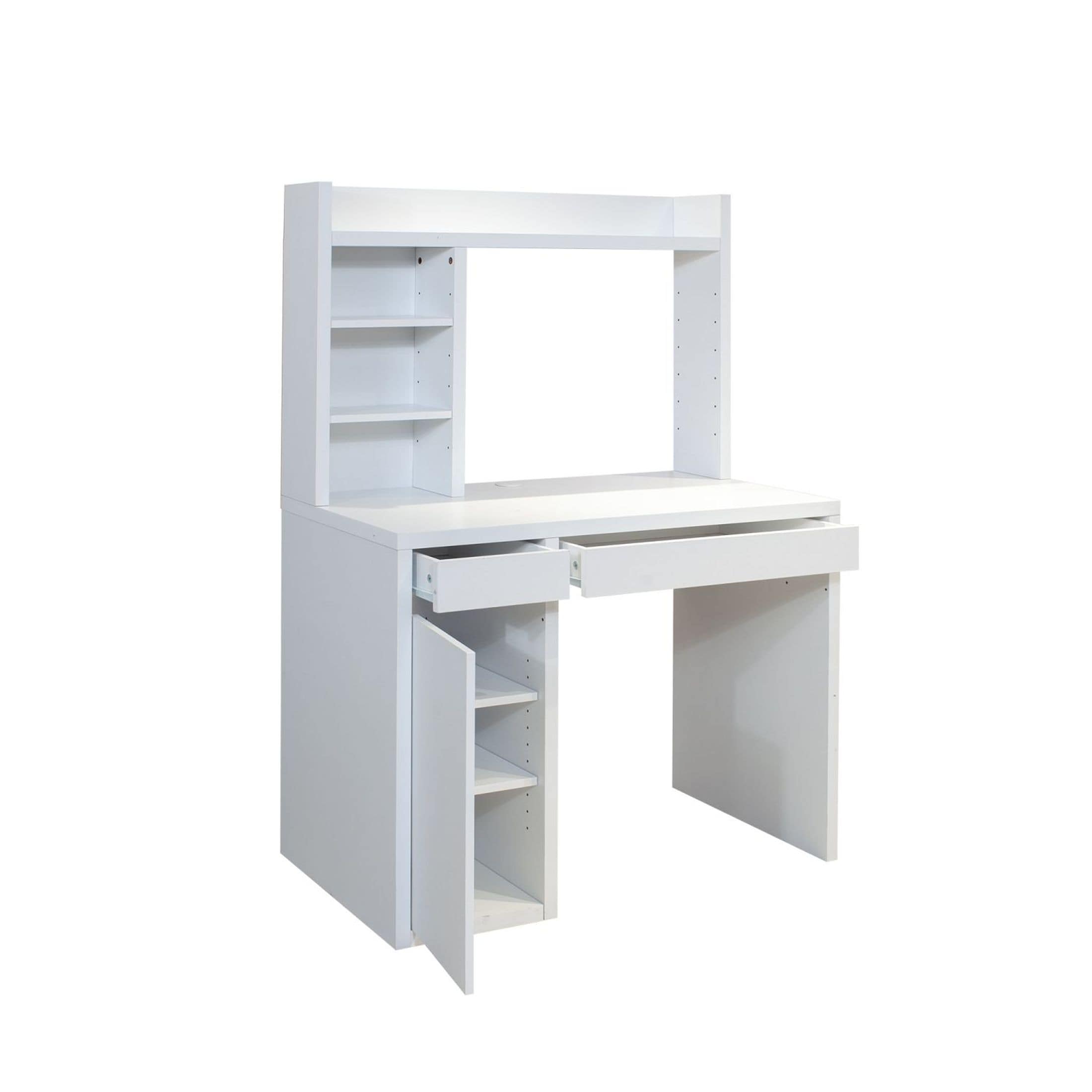JASMODER W141260302 Computer Desk With Drawer Shelves And Cabinet For Study,Home Office Desk With Storage Cabinet And Drawer, White