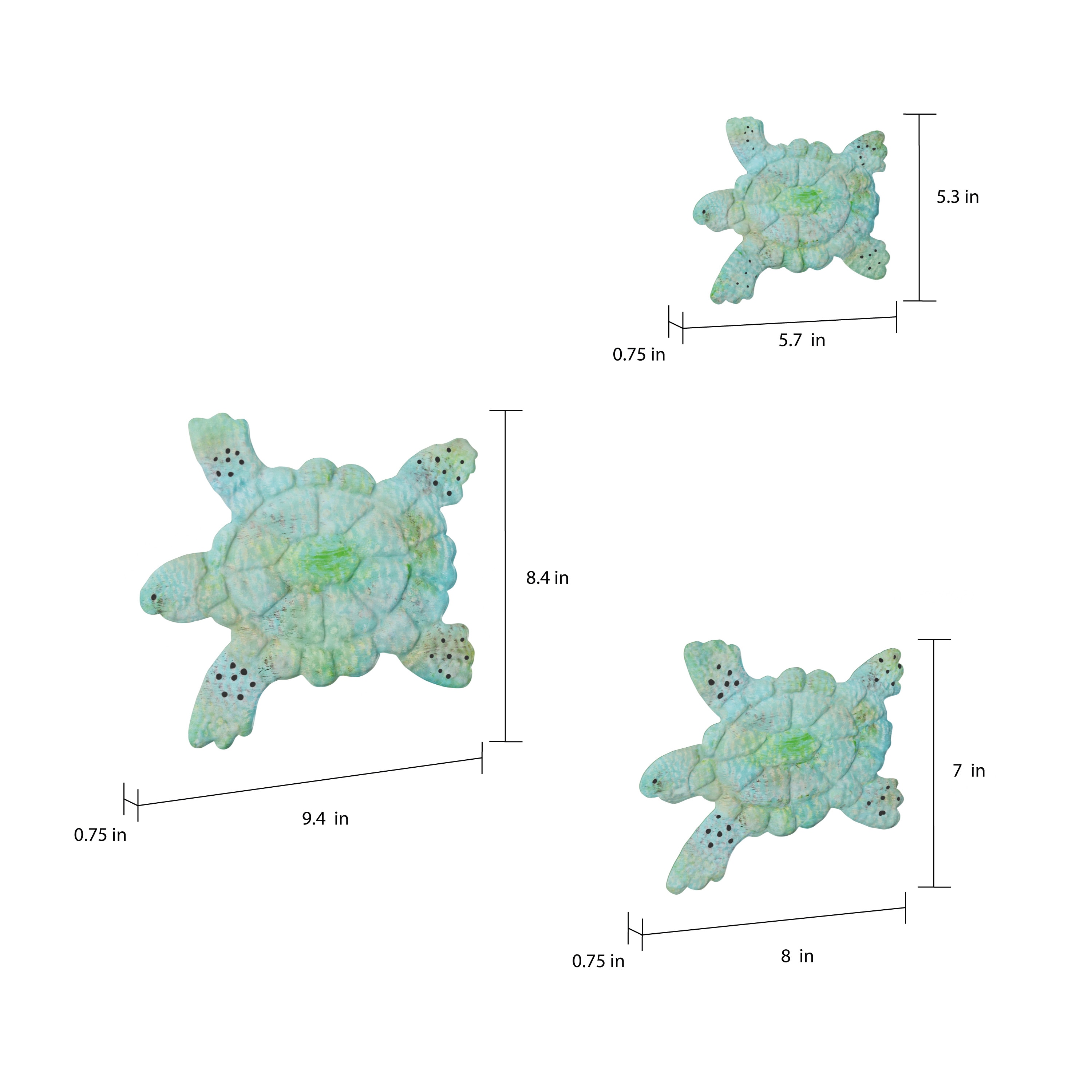 Sea Turtle 3D Metal Wall Art Set in Green and Blue