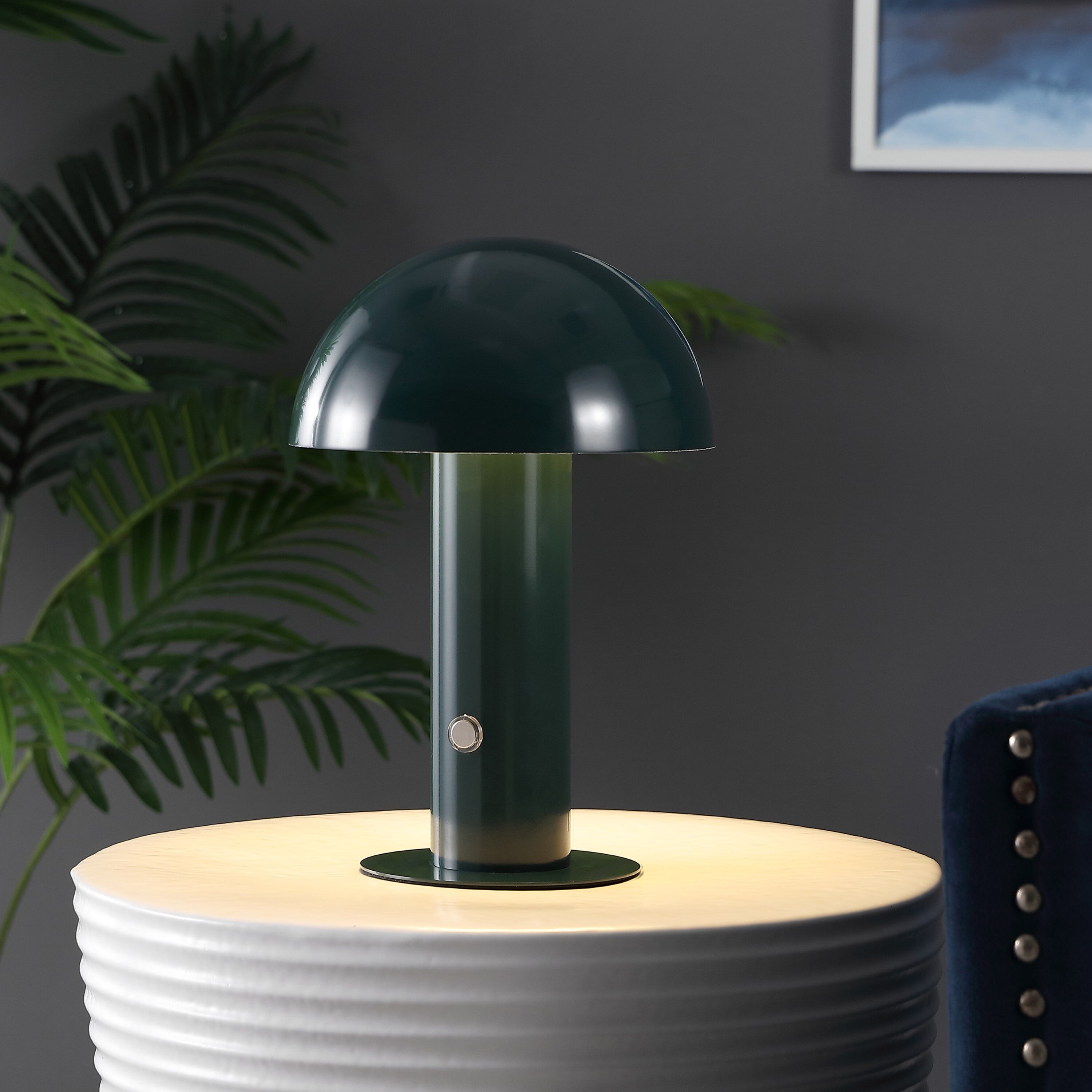 JONATHAN  Y JYL7115D Boletus Mushroom Contemporary Bohemian 10.75-in Forest Green LED On/Off switch Table Lamp with Metal Shade